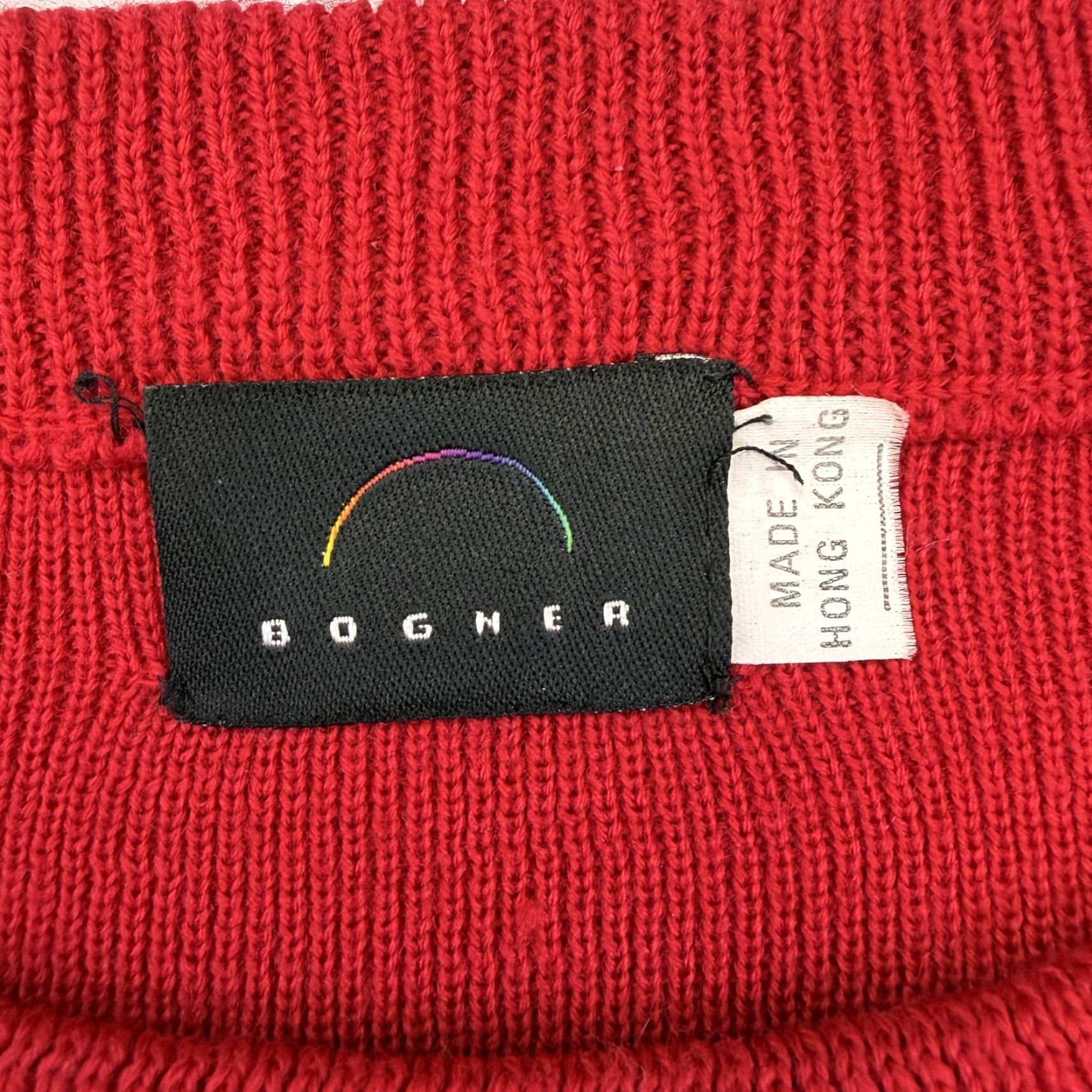 Bogner VINTAGE Bogner Sweater Womens M Red Wool Blend Embroidered Stag Crest Hong Kong Crew Neck Pullover Knitting Casual Fall Winter Size M / US 6-8 / IT 42-44 - 5 Thumbnail