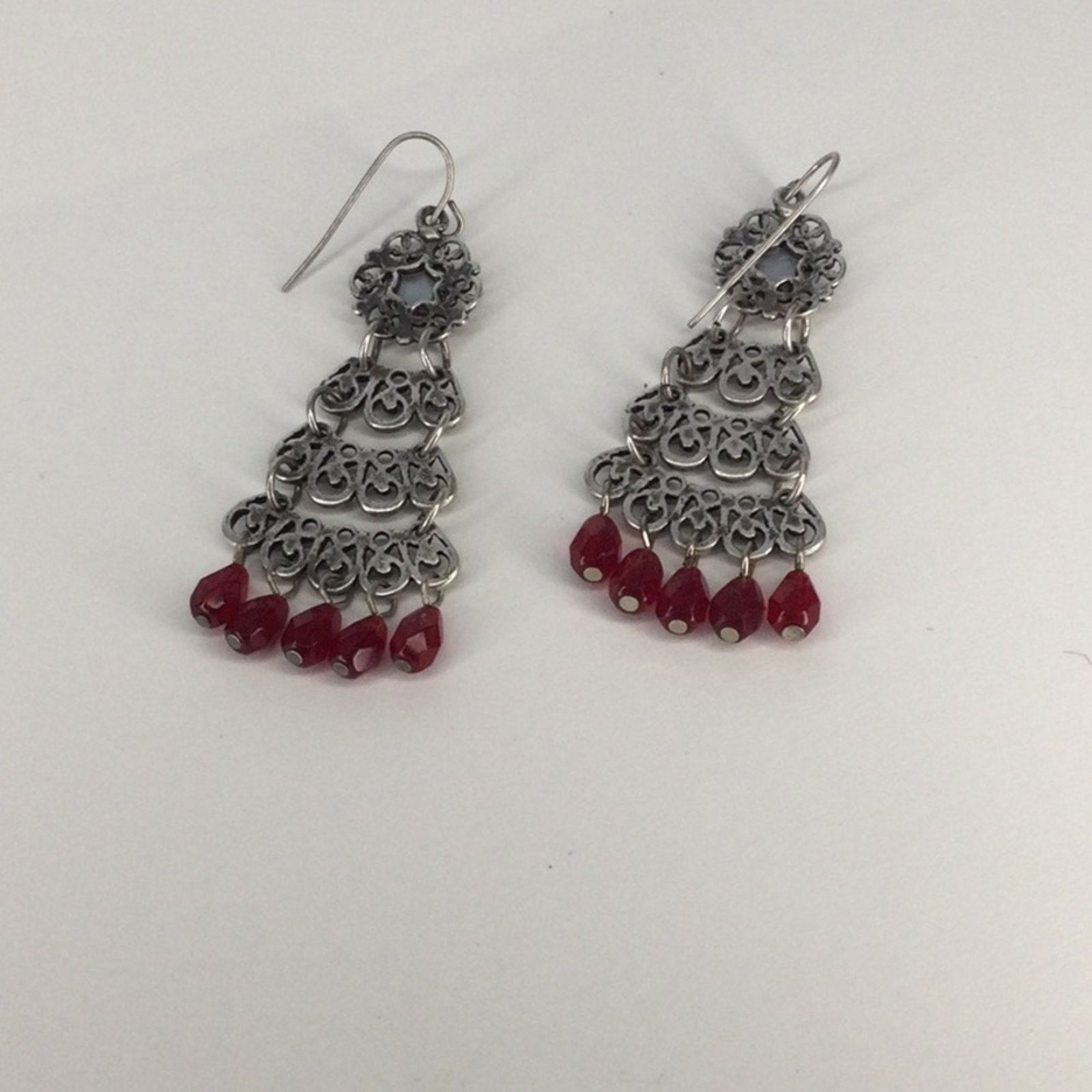 Other Retro 1990's Silver Tone Garnet Bead Chandelier Earrings Size ONE SIZE - 12 Thumbnail