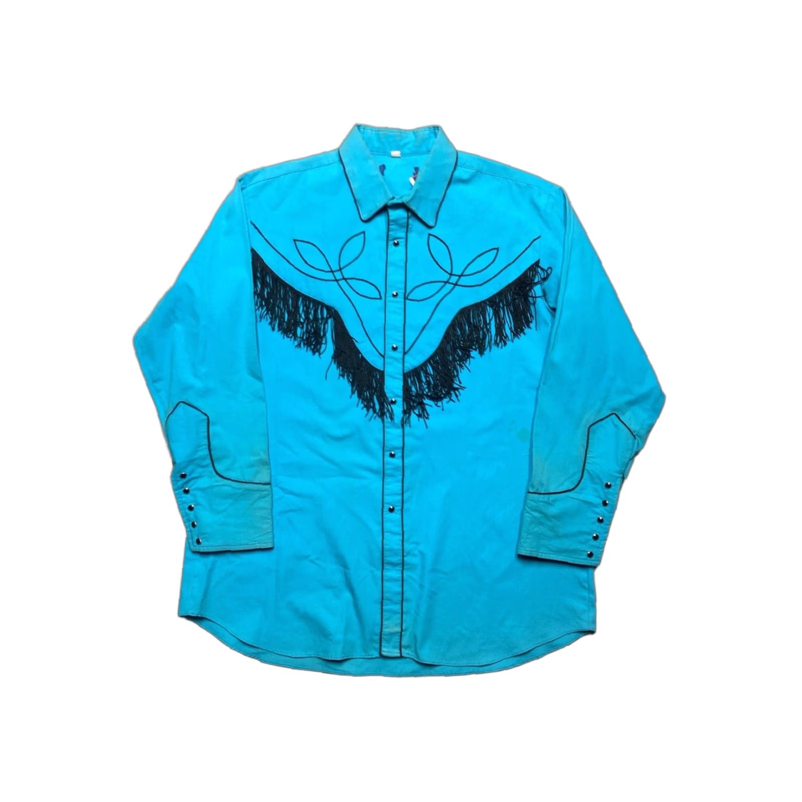 Wrangler VINTAGE Wrangler Pearl snap shirt teal blue fringe tassels western cowboy XL Shirt Mens Long Sleeve Button-Up Size US XL / EU 56 / 4 - 1 Thumbnail