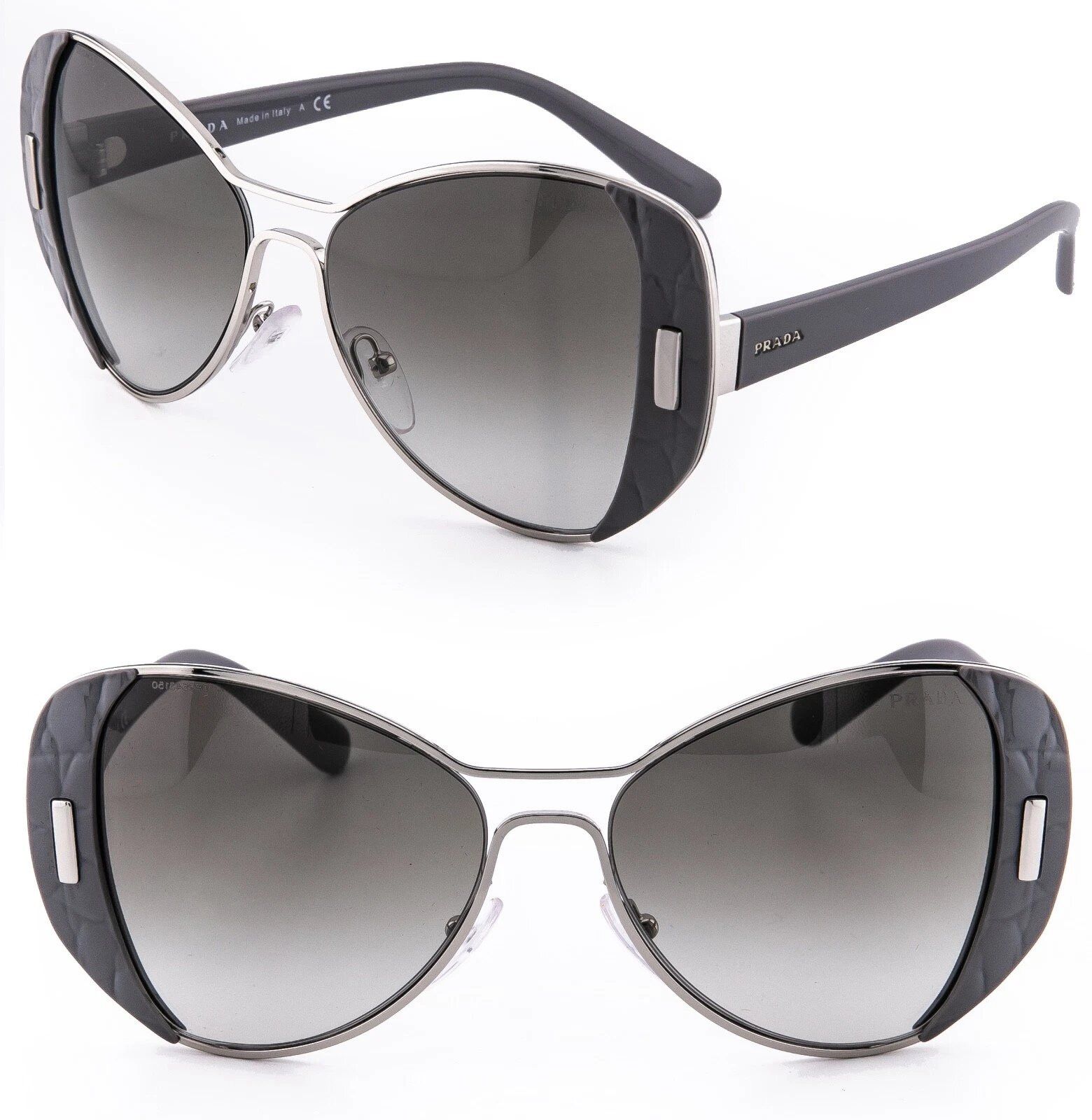 Prada PRADA PR60SS 60S MOD Geometric Gray Silver Metal Sunglasses Size ONE SIZE - 1 Thumbnail