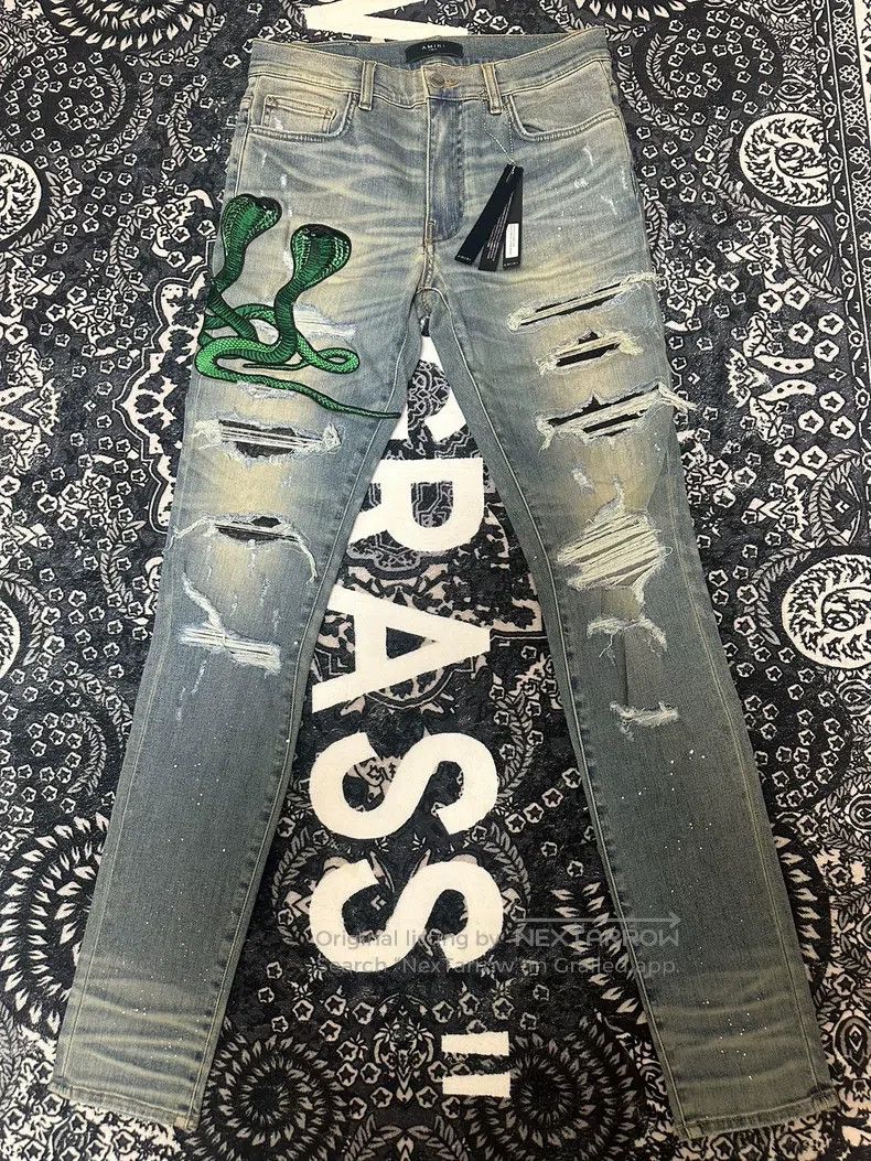 Amiri Amiri Classic Embroidered Patchwork Destroyed Blue Denim P Size US 32 / EU 48 - 1 Thumbnail