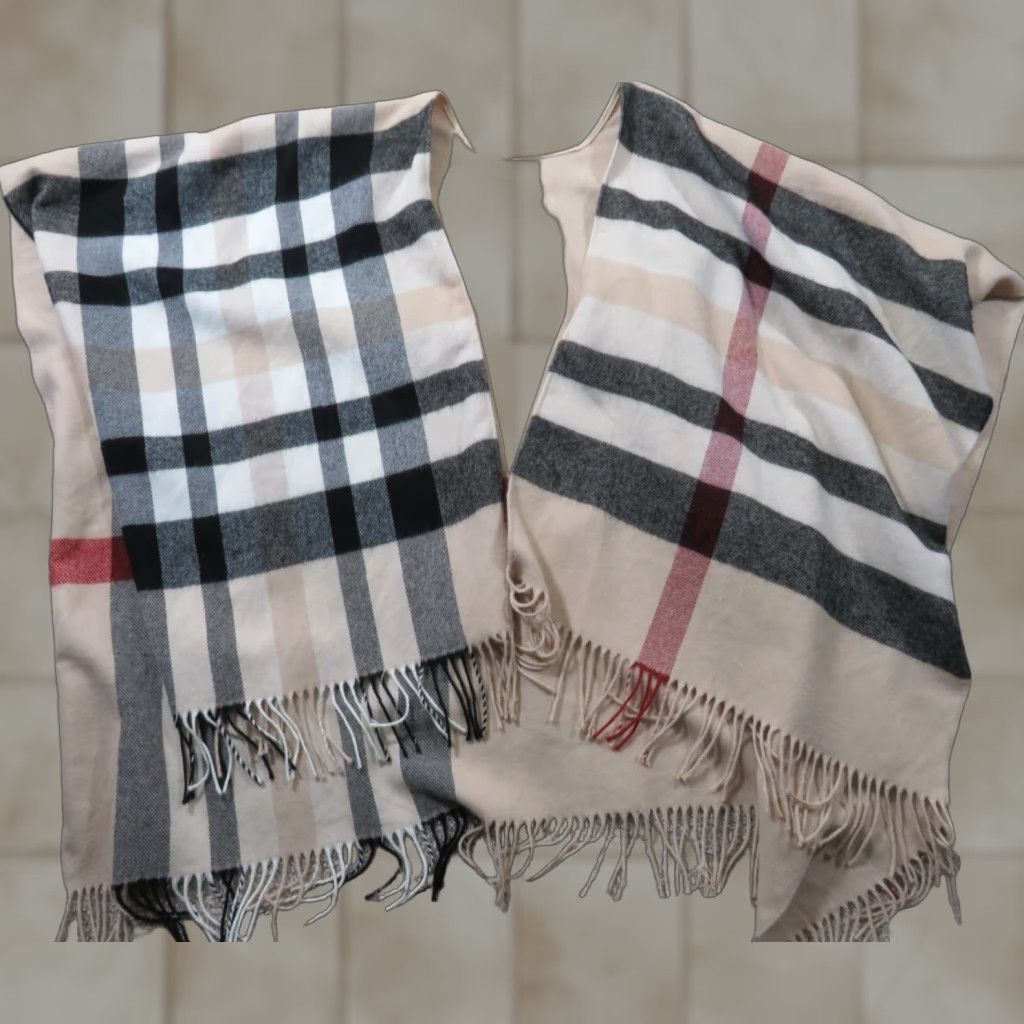 Vintage FRAAS Scarf Women's Plaid Ruana Wrap Beige Shawl/Wrap Designer Fringe Trim Size ONE SIZE - 1 Thumbnail