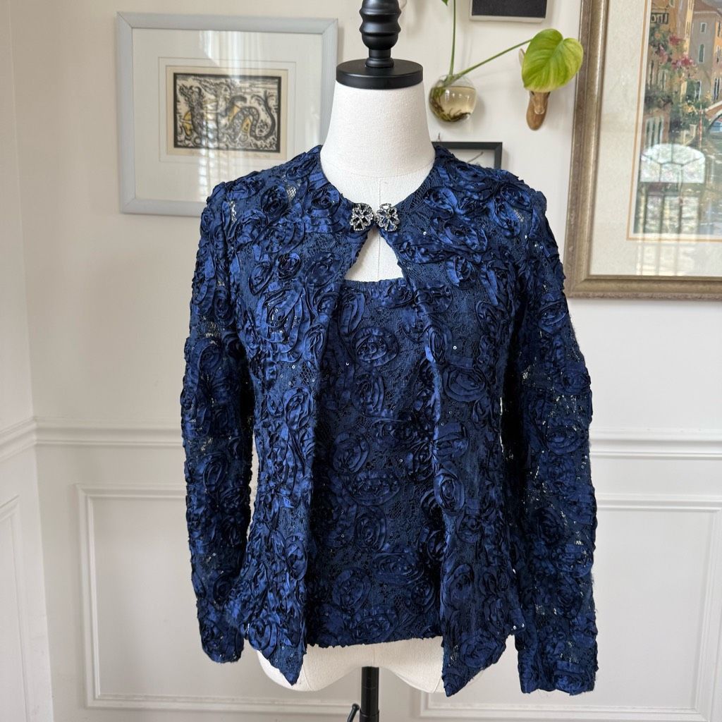 Other Cachet Dark Blue 2pc Formal Jacket Tank Soutache Sequin Rhin Size M / US 6-8 / IT 42-44 - 1 Thumbnail