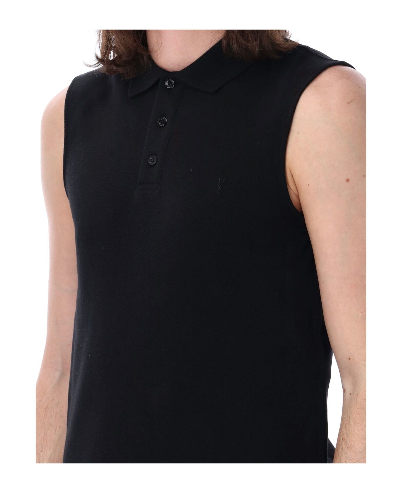 Saint Laurent Paris o1s1wg110325 775377 Cassandre Polo Tank Top Piqué in Black Size US S / EU 44-46 / 1 - 5 Thumbnail