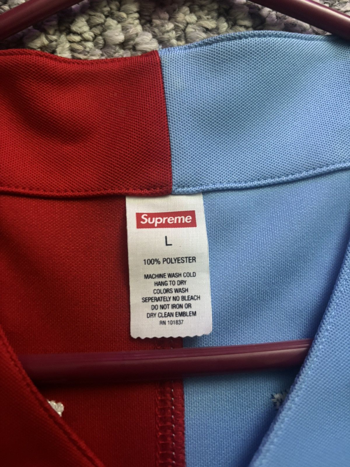 Supreme Supreme Don’t Hate Baseball Jersey 2021 Red/Blue Size US L / EU 52-54 / 3 - 4 Thumbnail