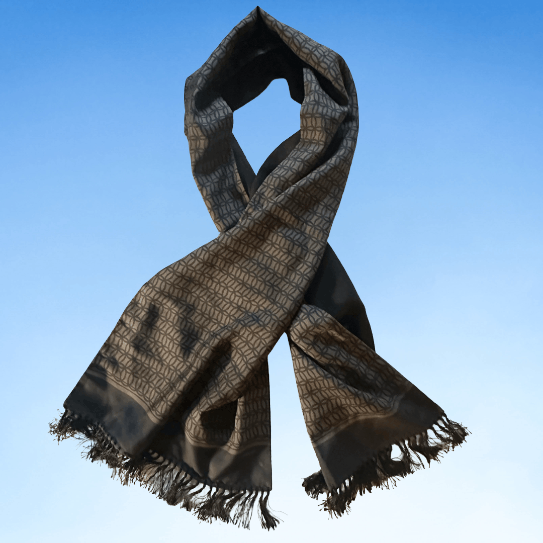 Authentic Tom Ford Brown Geometric Silk & Cashmere Scarf