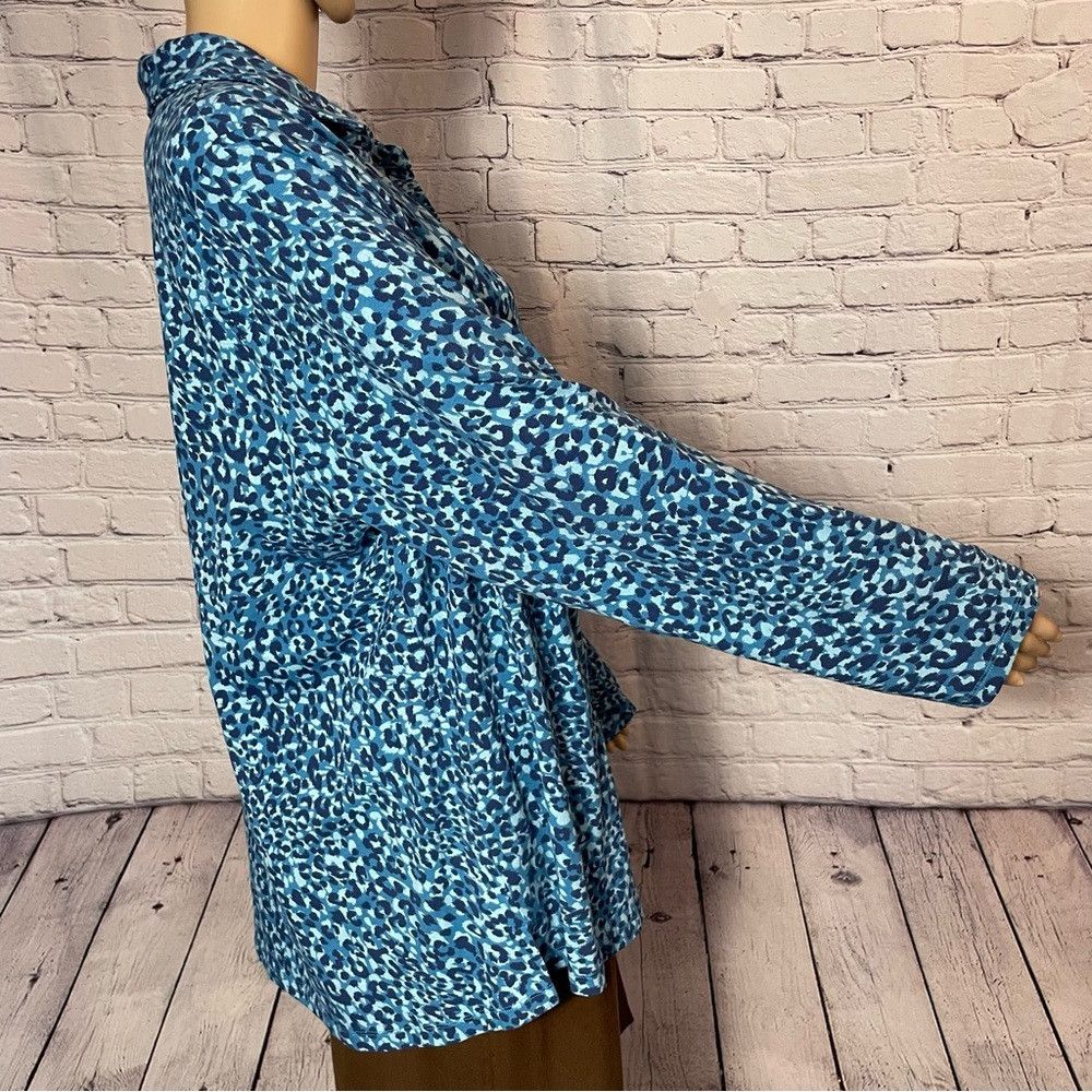 Isaac Mizrahi New Isaac Mizrahi Printed Split-Neck Collared Blue Long Sle Size XXL / US 16-18 / IT 52-54 - 3 Thumbnail