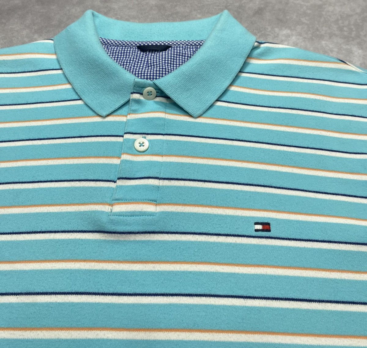 Tommy Hilfiger Vintage Tommy Hilfiger Turquiose Striped Polo Shirt Size US L / EU 52-54 / 3 - 2 Thumbnail