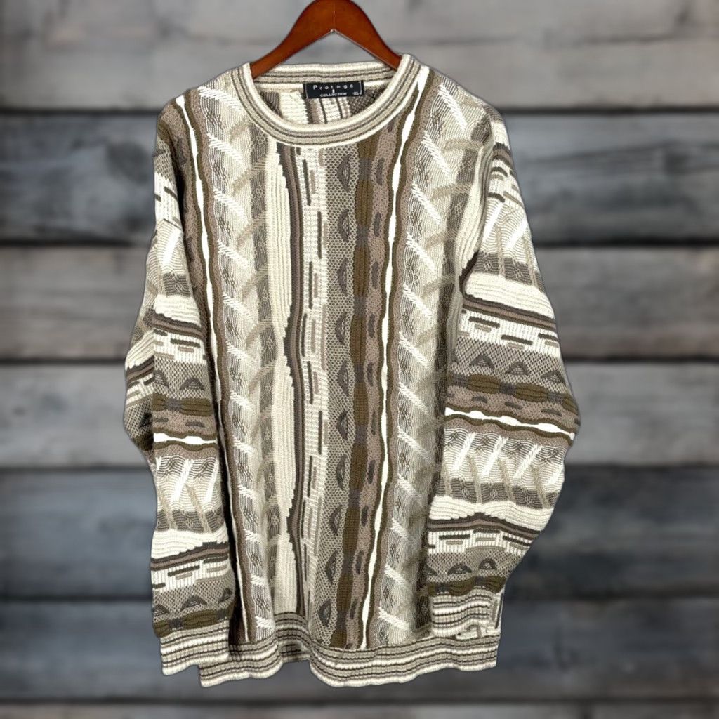 Coogi VINTAGE Protege Sweater Mens Large Beige 90s Cosby 3D Textured Acrylic Knit Style Mens Size US L / EU 52-54 / 3 - 1 Thumbnail