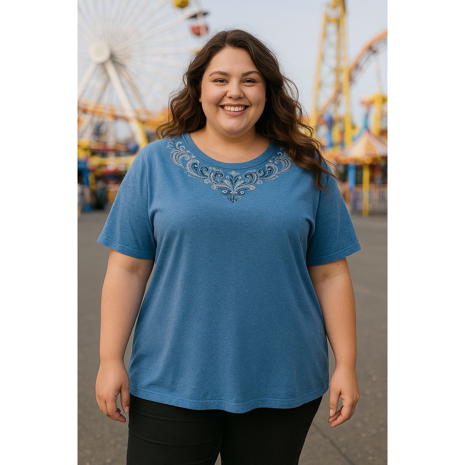 Other Allison Daley 3X Blue Embroidered Tee Shirt Soft Cotton Knit Size 3XL / US 20-22 - 11 Thumbnail