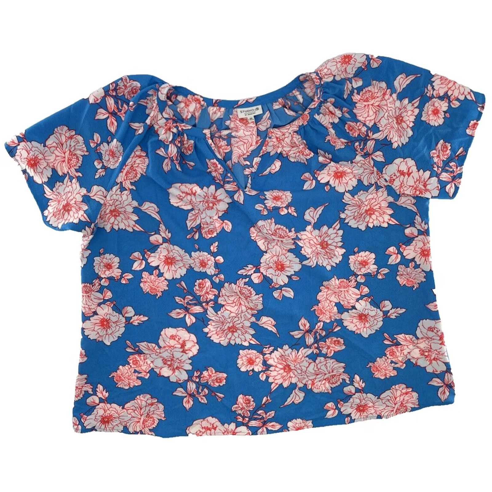 Vintage Bobeau Plus Size Turquoise Blue Floral Peasant Flutter Sleeve Top 3x Size XXL / US 16-18 / IT 52-54 - 4 Thumbnail