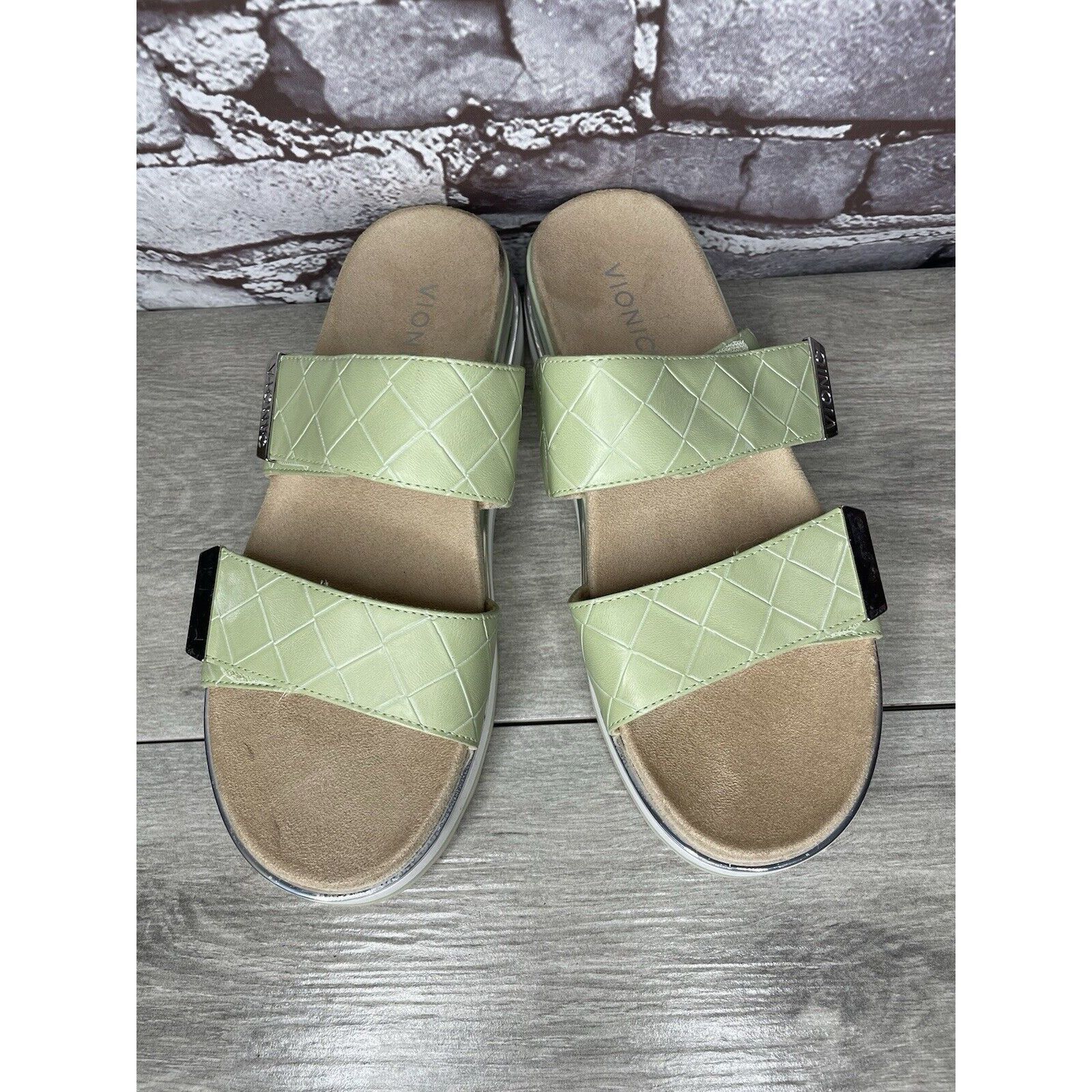 Other Vionic Brandie Mint Green Double Strap Slide Vegan Sandals W Size US 8 / IT 38 - 2 Thumbnail
