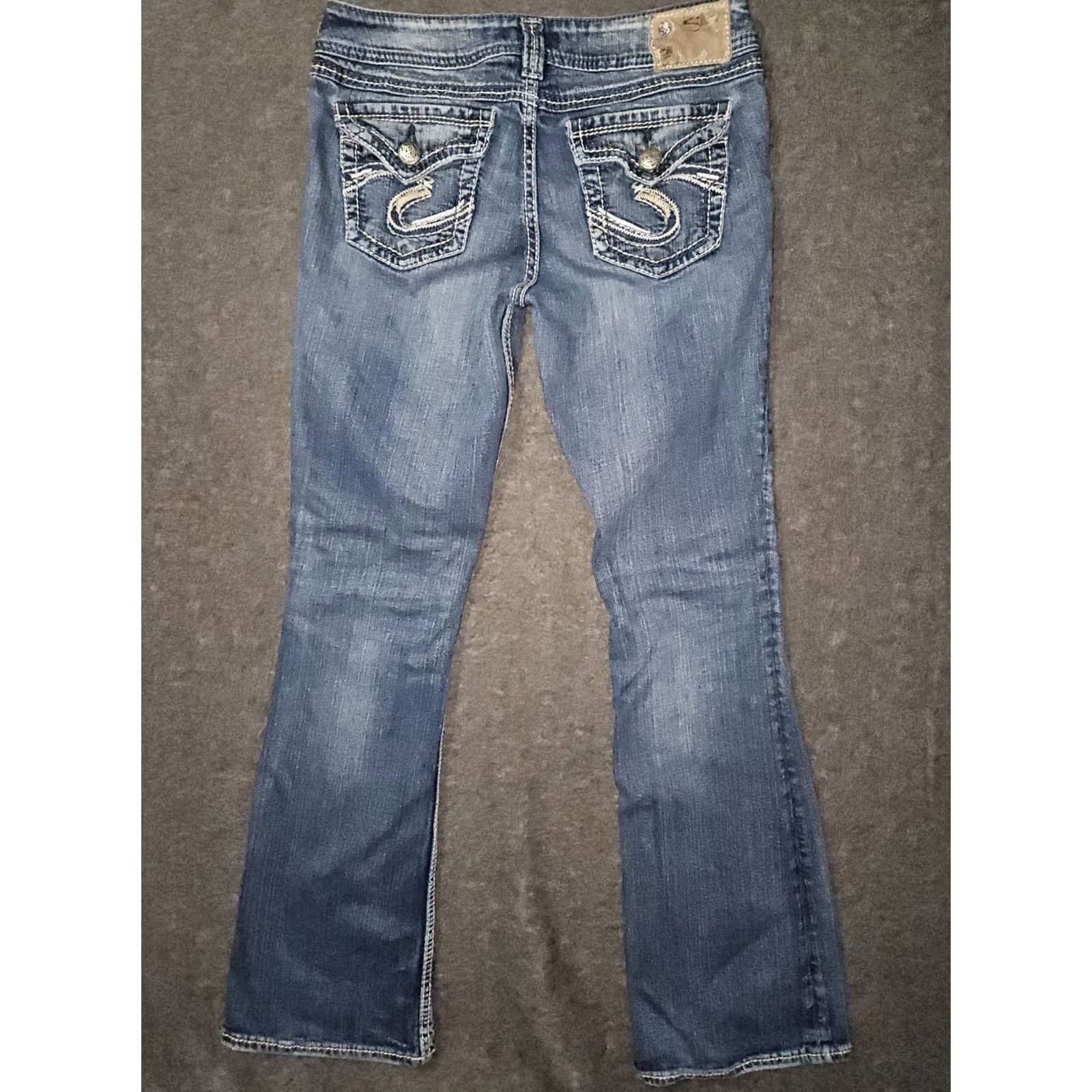 Silver Jeans Co. VINTAGE Silver Jeans Bootcut Jeans Women's 29/32 Blue Embroidered Logo Low Rise 30 Inseam Belted Buttons Pockets Size 29" - 7 Thumbnail