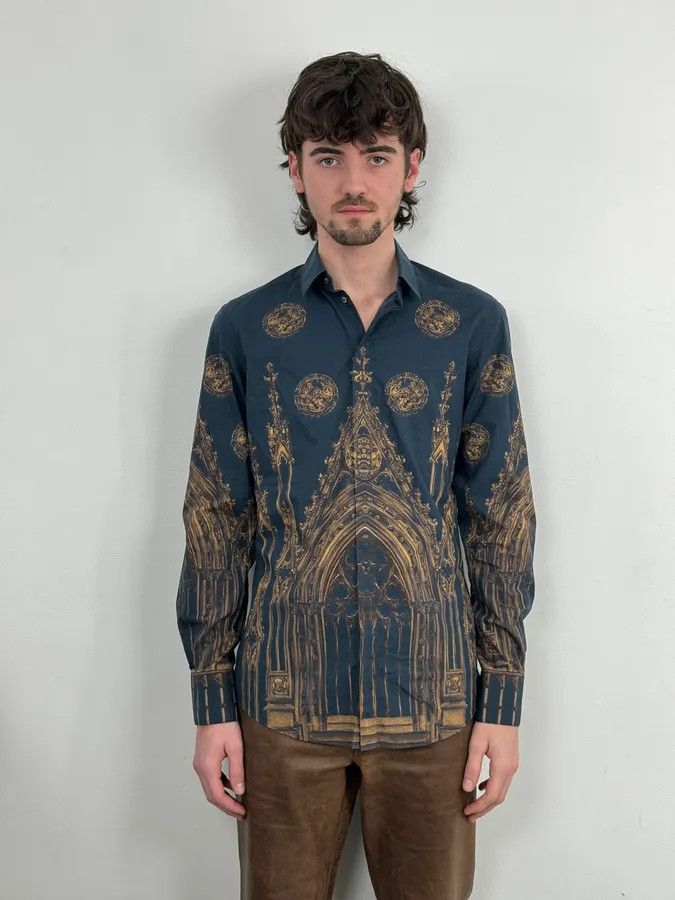 Dolce & Gabbana 2010s Dolce & Gabbana Catholic Cathedral Navy Shirt Size US M / EU 48-50 / 2 - 2 Thumbnail