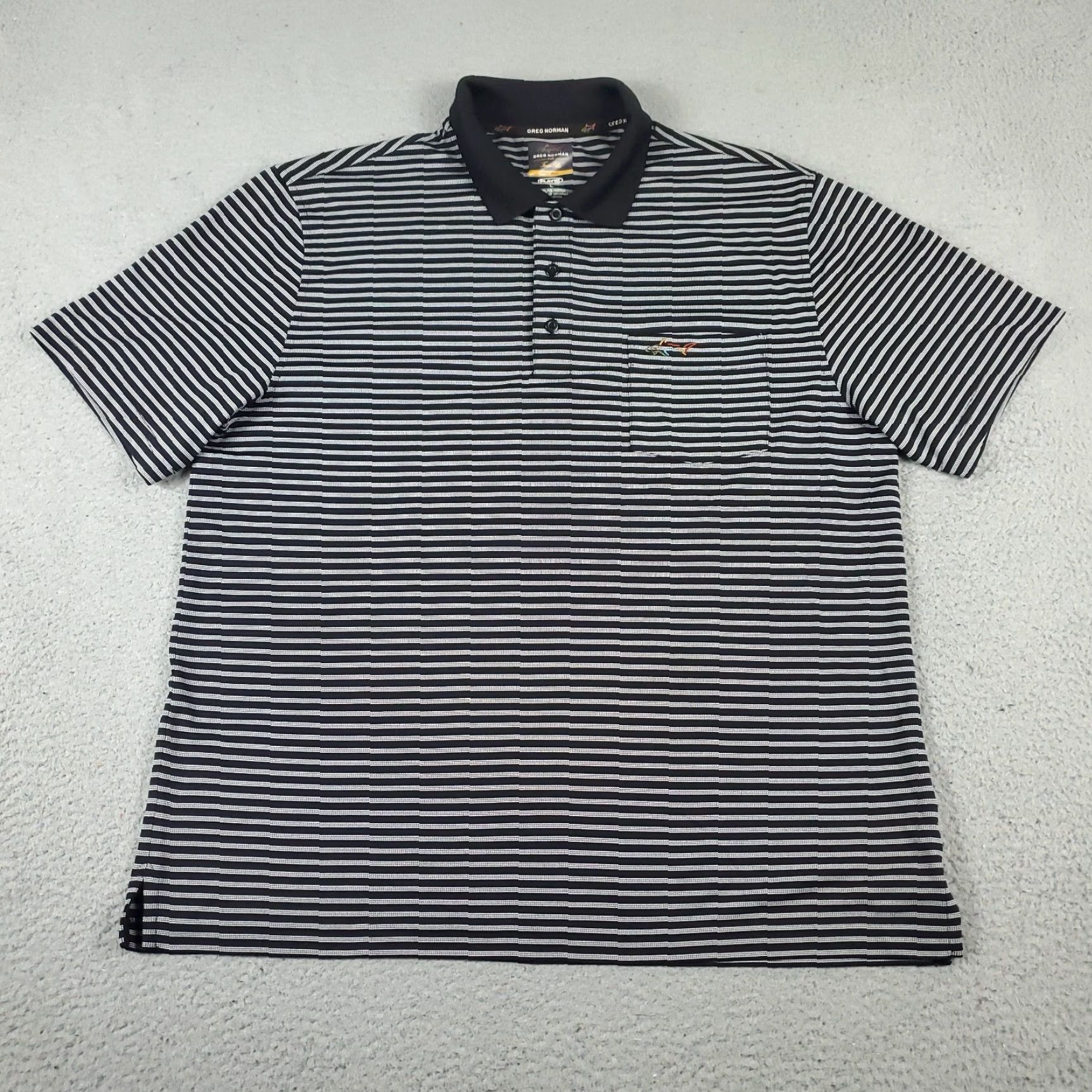 Vintage Greg Norman Polo Shirt Mens L Black Striped Shark Golf Casual Short Sleeve Polo Size US L / EU 52-54 / 3 - 3 Thumbnail