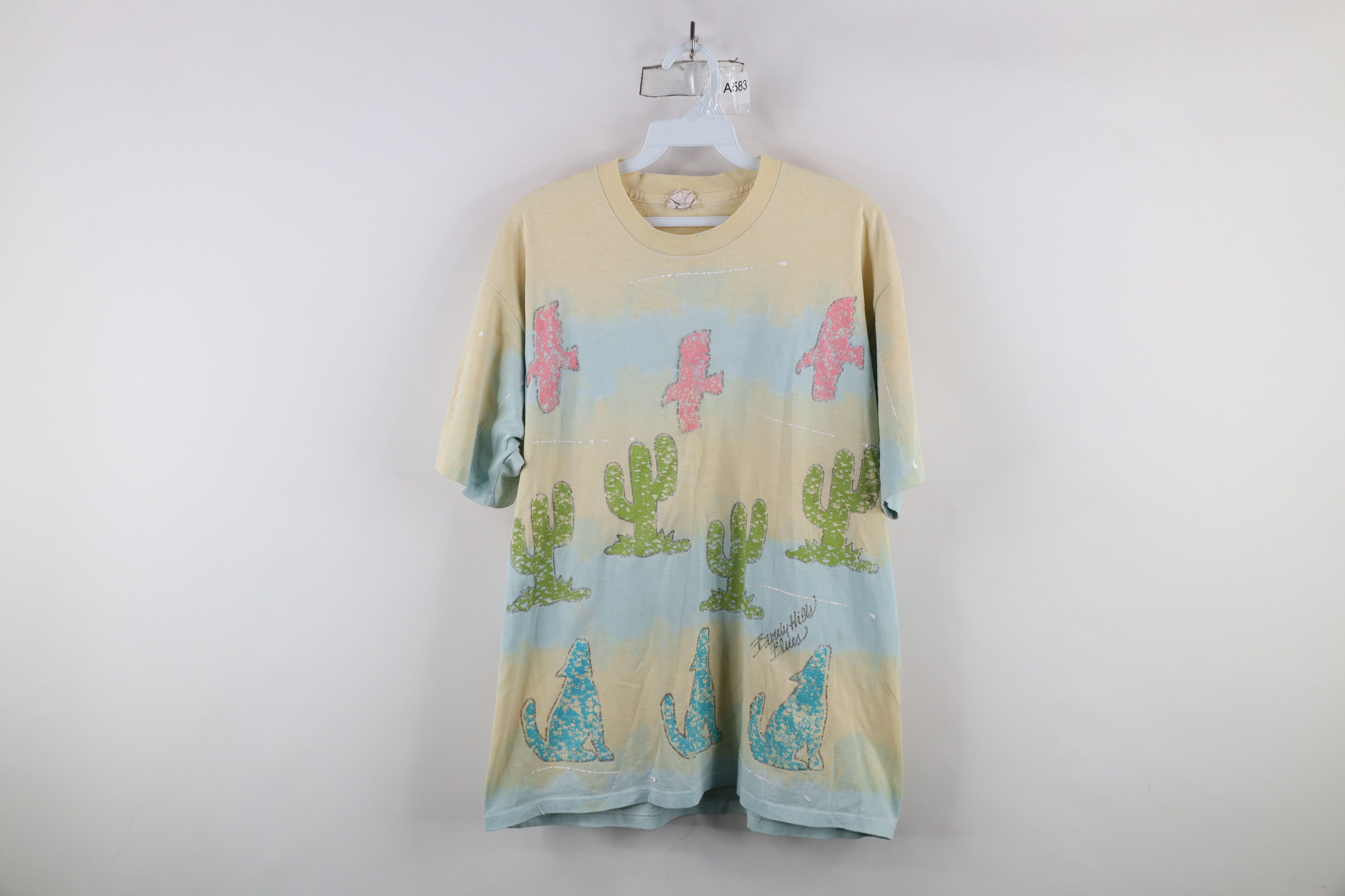 Vintage Vintage 90s Streetwear Cactus Wolf Acid Wash T-Shirt USA Size ONE SIZE - 1 Thumbnail