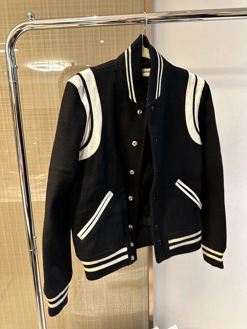 Yves Saint Laurent YSL Classic Black Baseball Jacket with Stripes Size US M / EU 48-50 / 2 - 1 Thumbnail