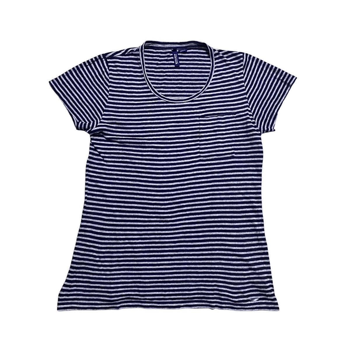 Woolrich Woolen Mills Women’s Woolrich Striped Navy Gray Linen Cotton Pocket Tee Size XL / US 12-14 / IT 48-50 - 1 Thumbnail
