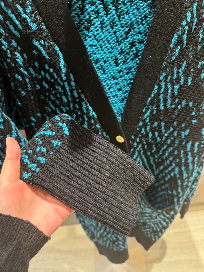Versace Versace Blue and black patterned long wool cardigan button Size L / US 10 / IT 46 - 6 Thumbnail