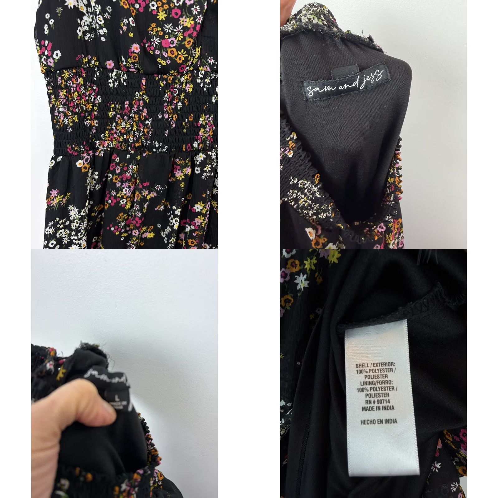 Vintage Sam and Jess Midi Dress Womens Large Black Floral Ruffle Lined Wedding Size L / US 10 / IT 46 - 8 Thumbnail