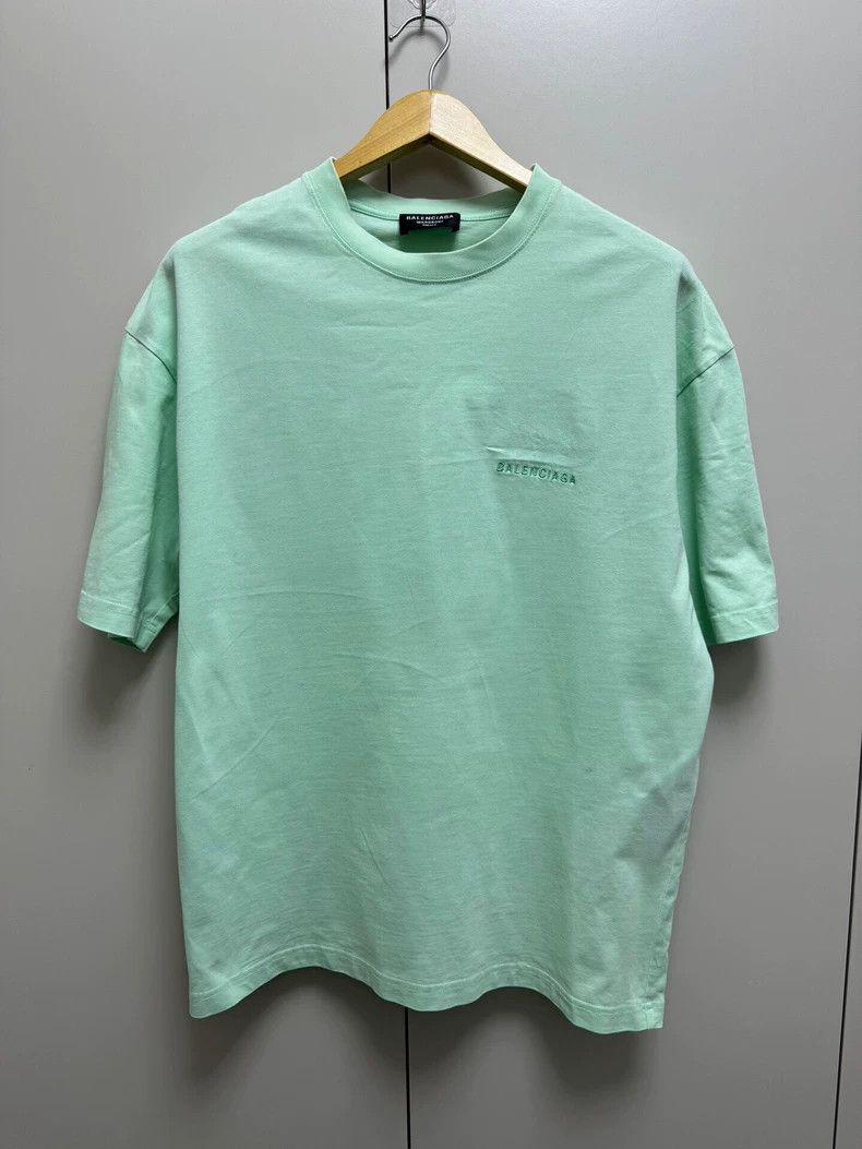 Balenciaga Balenciaga Mint Green Front and Back Embroidered Short Sle Size US S / EU 44-46 / 1 - 1 Thumbnail