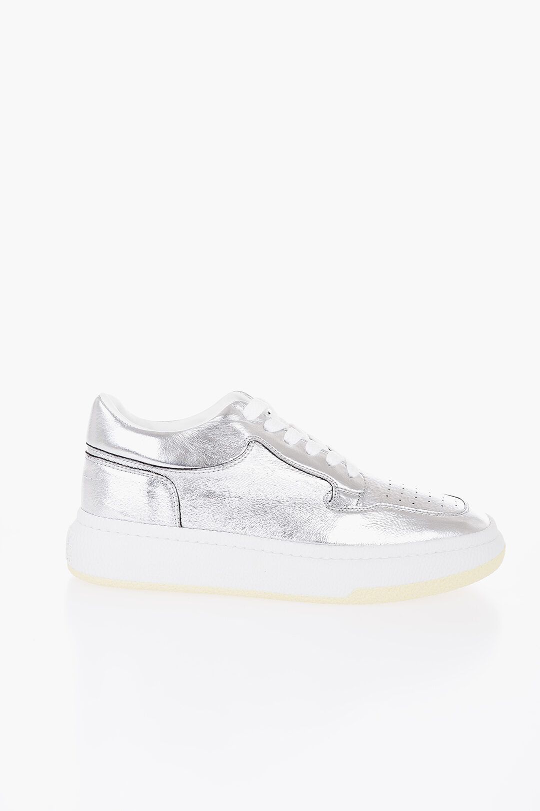 Maison Margiela og1mm1224 Metallized Effect Low-Top Sneakers in Silver Size US 5.5 / IT 35.5 - 1 Thumbnail
