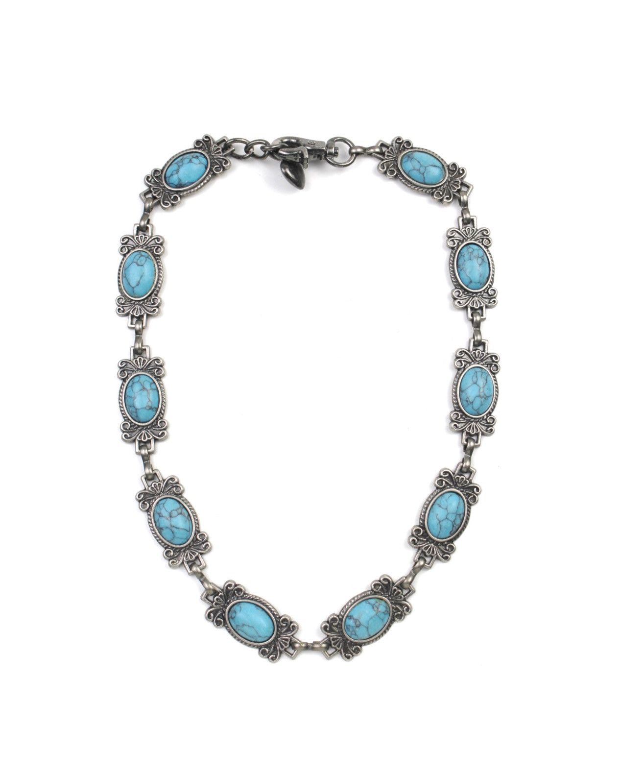 Vintage 2000S JAPANESE MADE TURQUOISE SILVER-PLATED LINK NECKLACE Size ONE SIZE - 1 Thumbnail