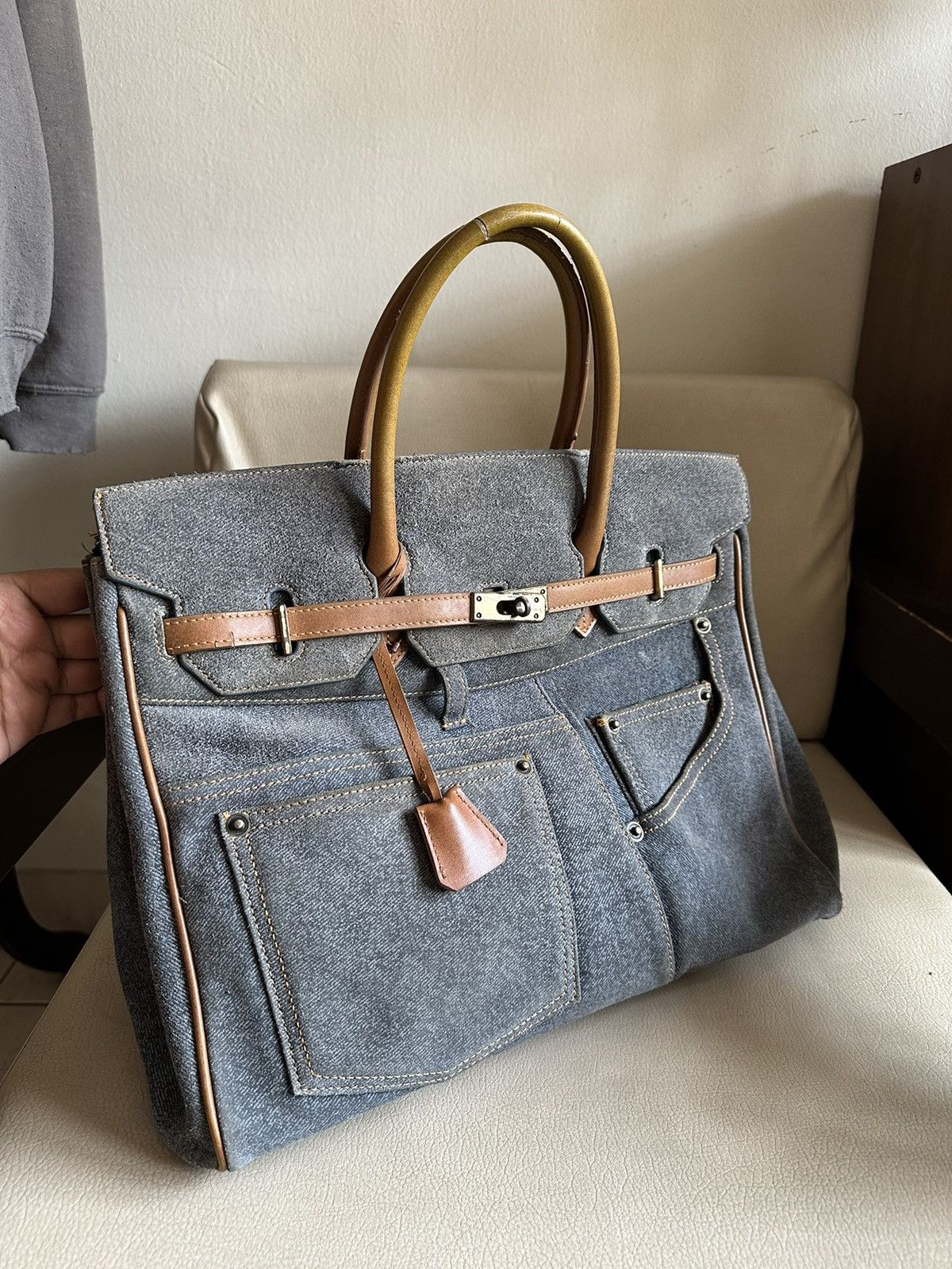 Japanese Brand 1990s Japan Made D-Dream Denim Distressed Birkin Bag Size ONE SIZE - 7 Thumbnail