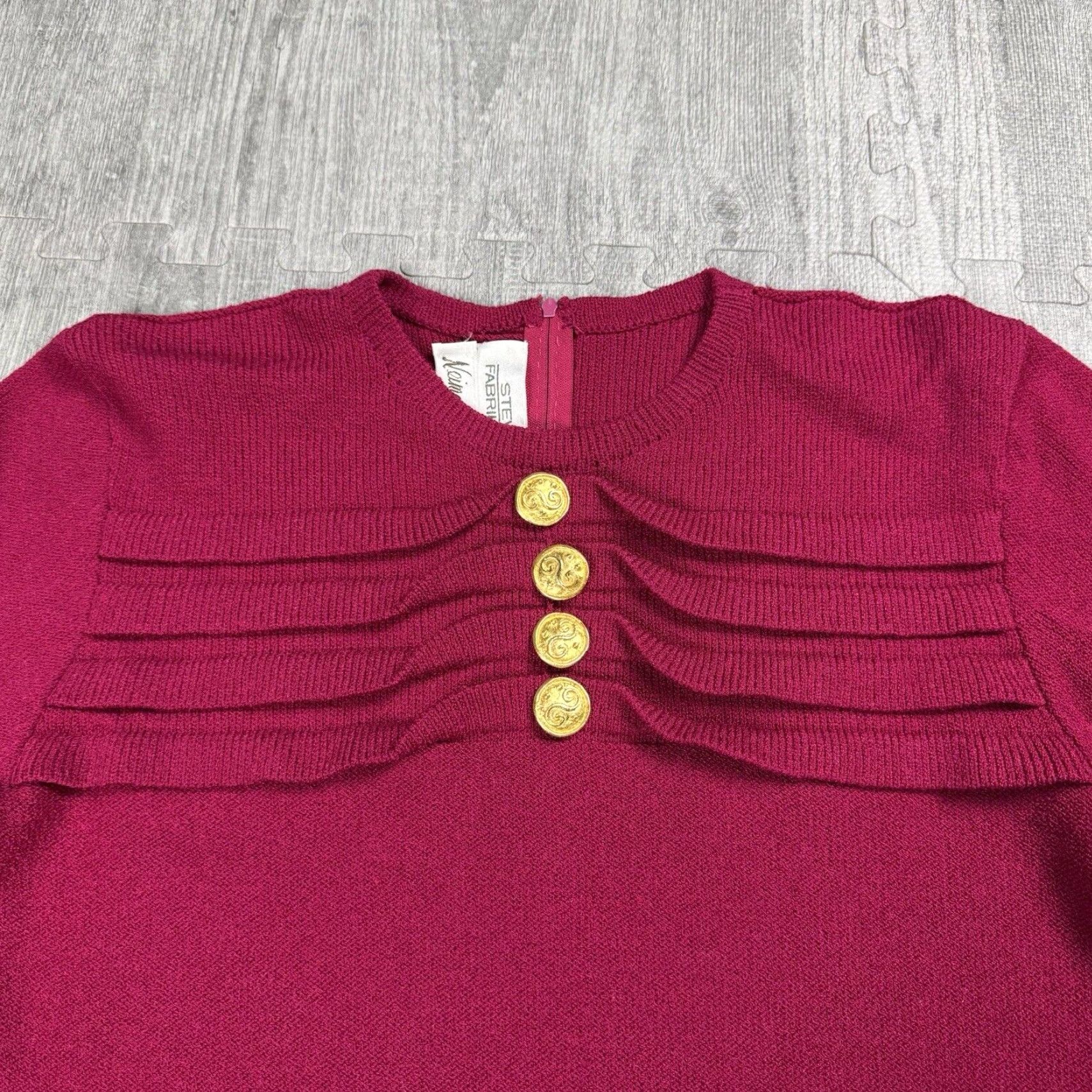 Vintage VINTAGE Steve Fabrikant Wool Knit Dress Magenta 80s Pencil/Sheath Solid Long Sleeve M Womens United States Size M / US 6-8 / IT 42-44 - 2 Thumbnail