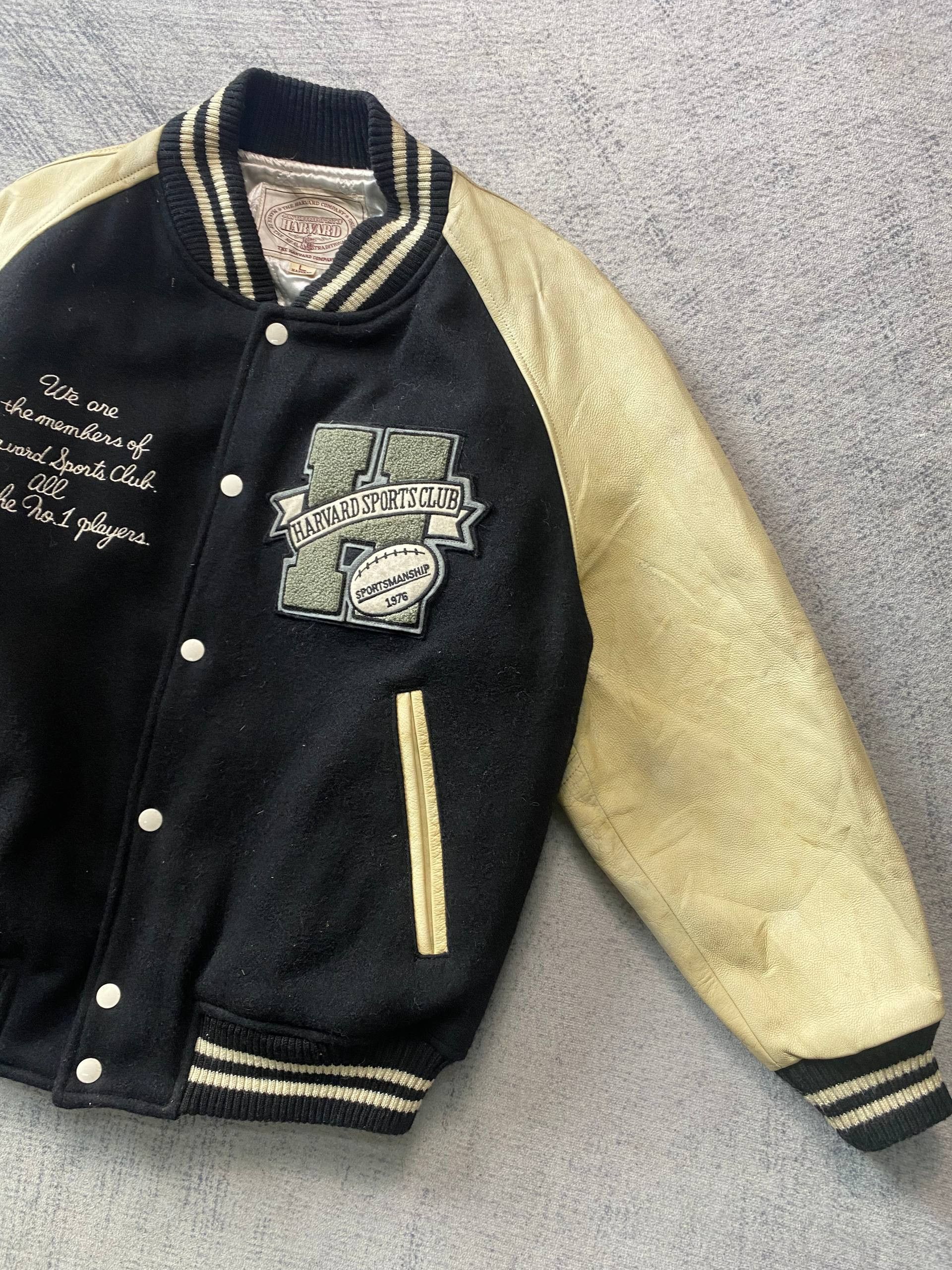 Vintage Vintage Harvard Wool Varsity Jacket Leather Sleeves Size US L / EU 52-54 / 3 - 3 Thumbnail