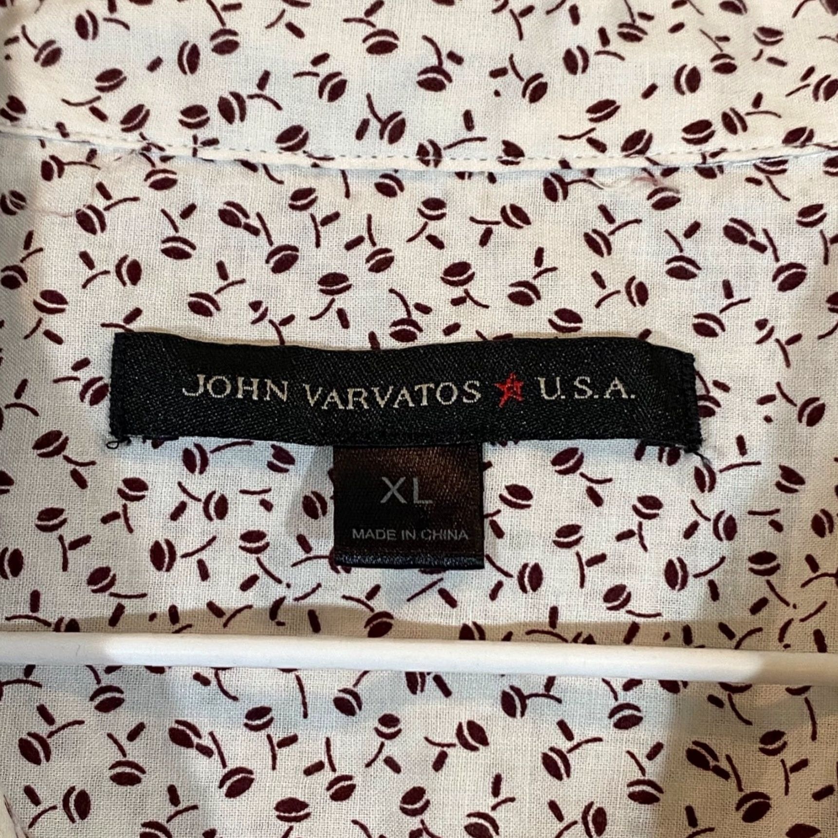 John Varvatos John Varvatos Shirt Men XL White Cherry Red Micro Short Sleeve Button Up Casual Size US XL / EU 56 / 4 - 2 Thumbnail