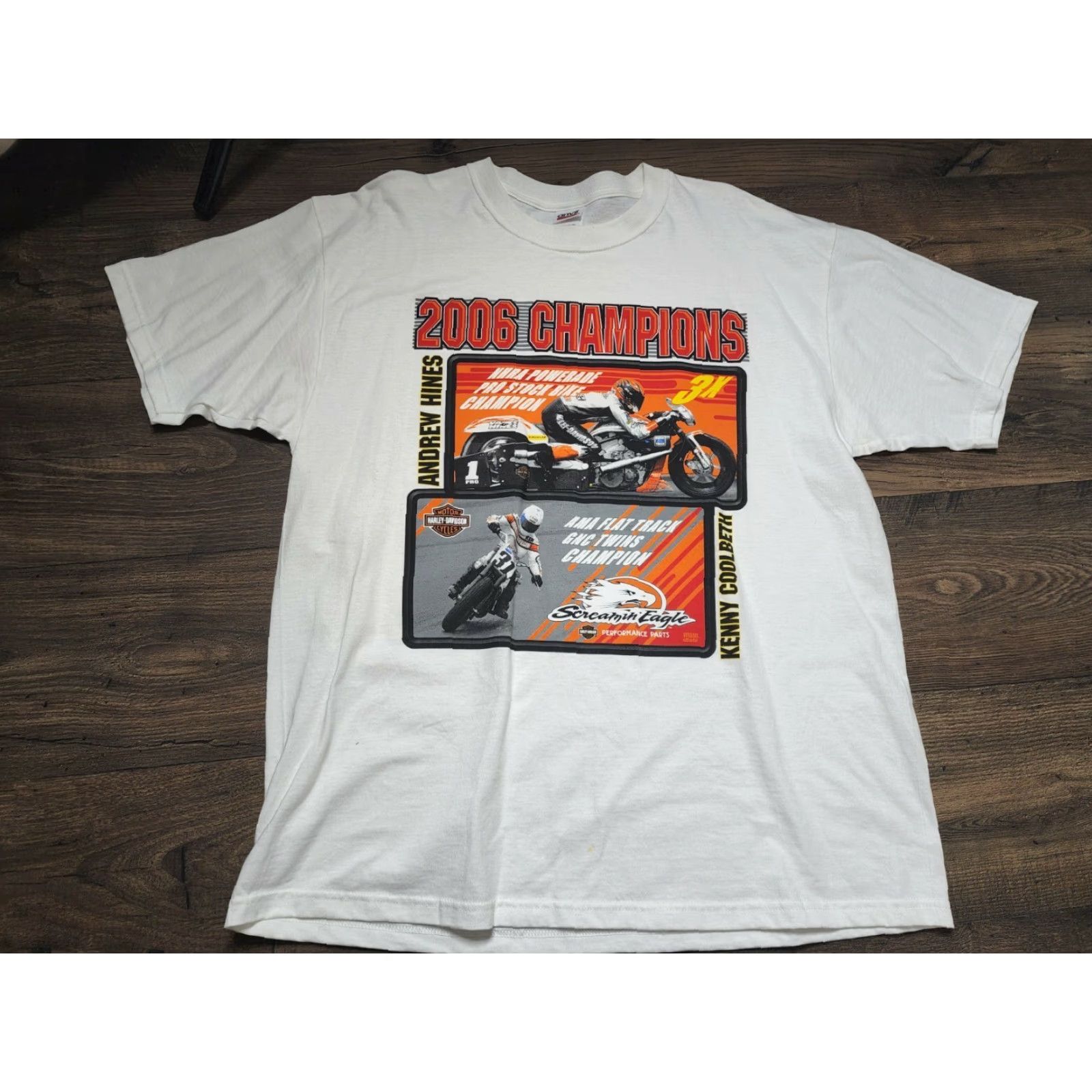 Anvil Harley-Davidson Mens XL 2006 Motorcycle Racing T Shirt Double Sided Bike Week T-Shirt White Cotton Short Sleeve Crew Neck Logo Graphic Print Regular Size US XL / EU 56 / 4 - 2 Thumbnail
