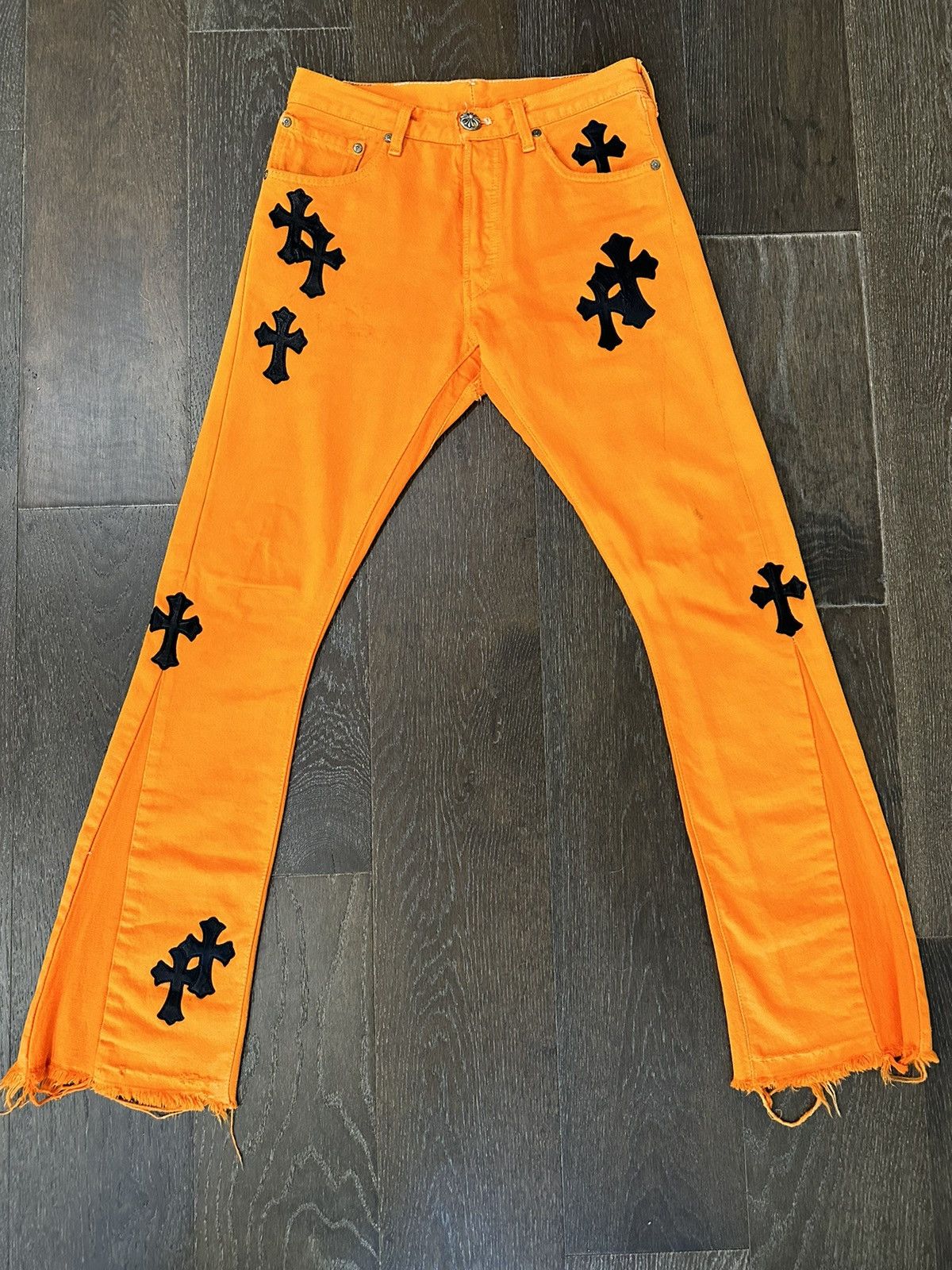 image of Chrome Hearts Off White Cross Patch Pants in Orange, Men's (Size 27)
