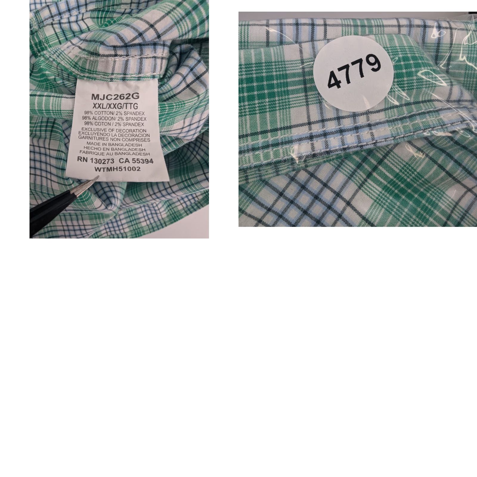 Wrangler Wrangler 20X Competition Advance Comfort Green Plaid Short Sleeve 2XL Pearl Snap Button-Up Shirt Mens Size US 39 - 8 Thumbnail