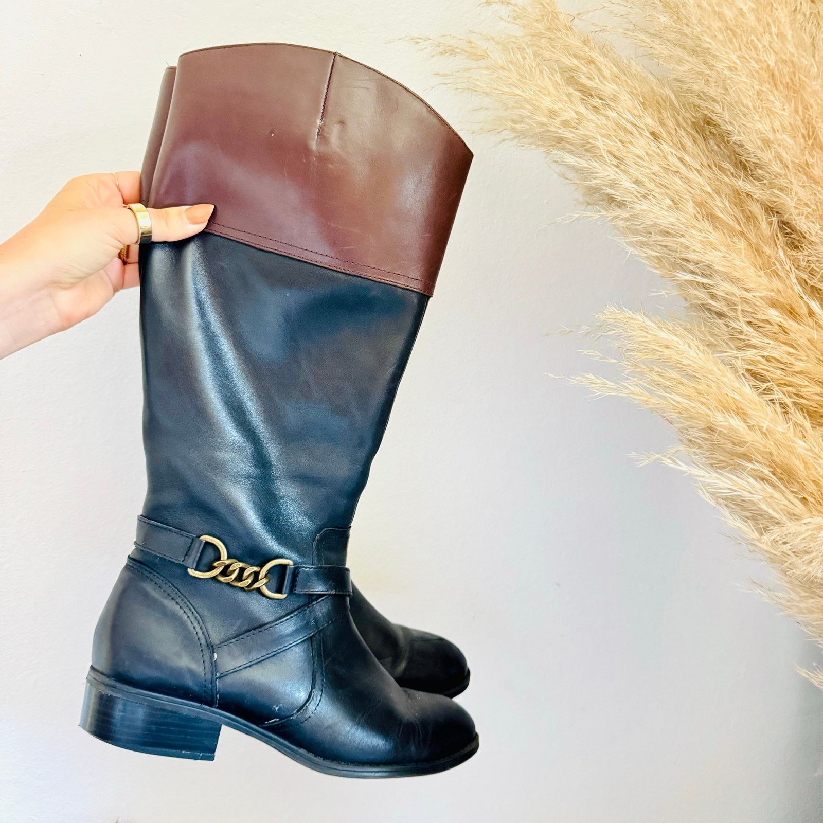Ralph Lauren RALPH LAUREN Black Brown Leather Knee High $225 Menna Boot 9 Size US 9 / IT 39 - 1 Thumbnail