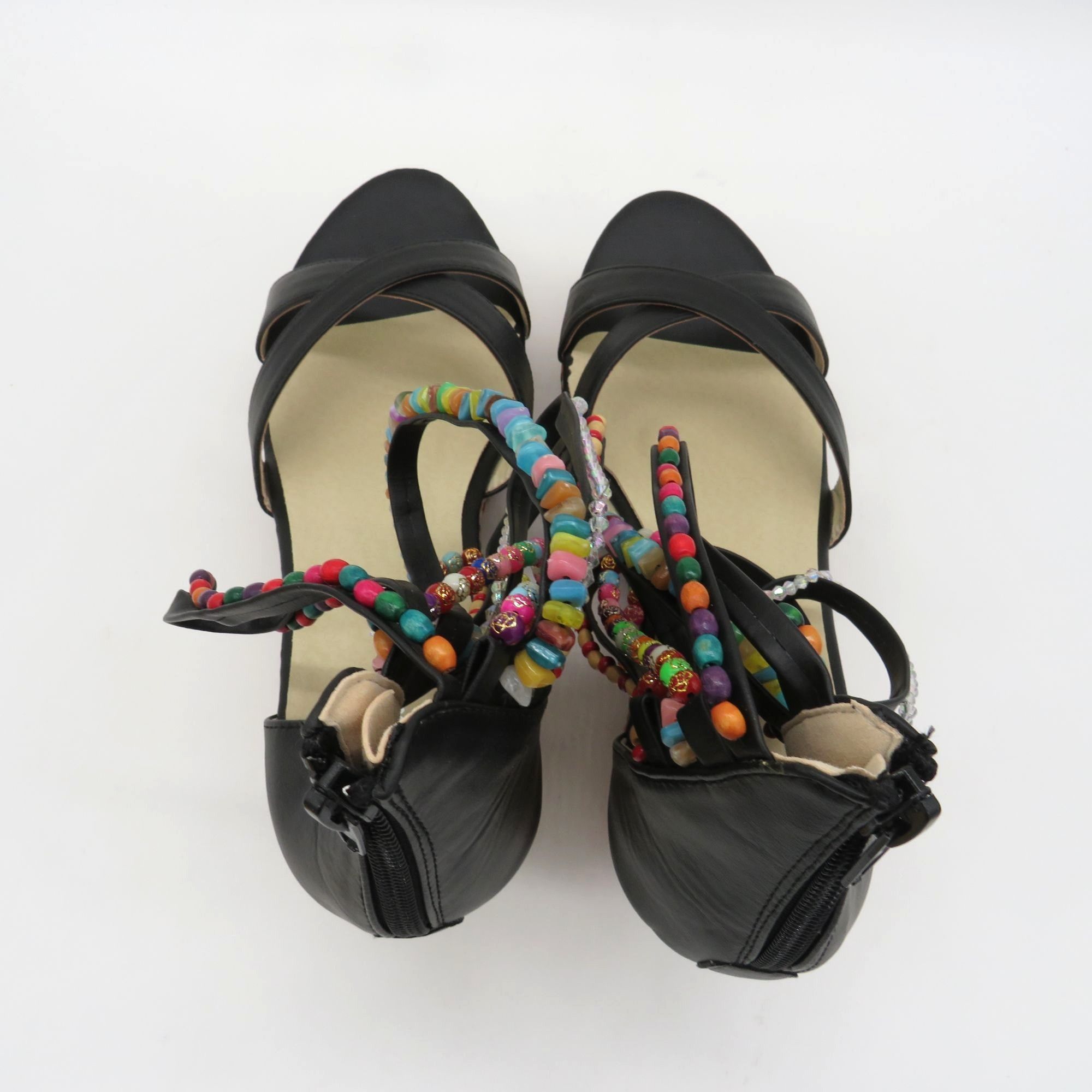 Other Get More Beauty Women's Black Wedge Sandals Multicolor Beade Size US 10 / IT 40 - 5 Thumbnail
