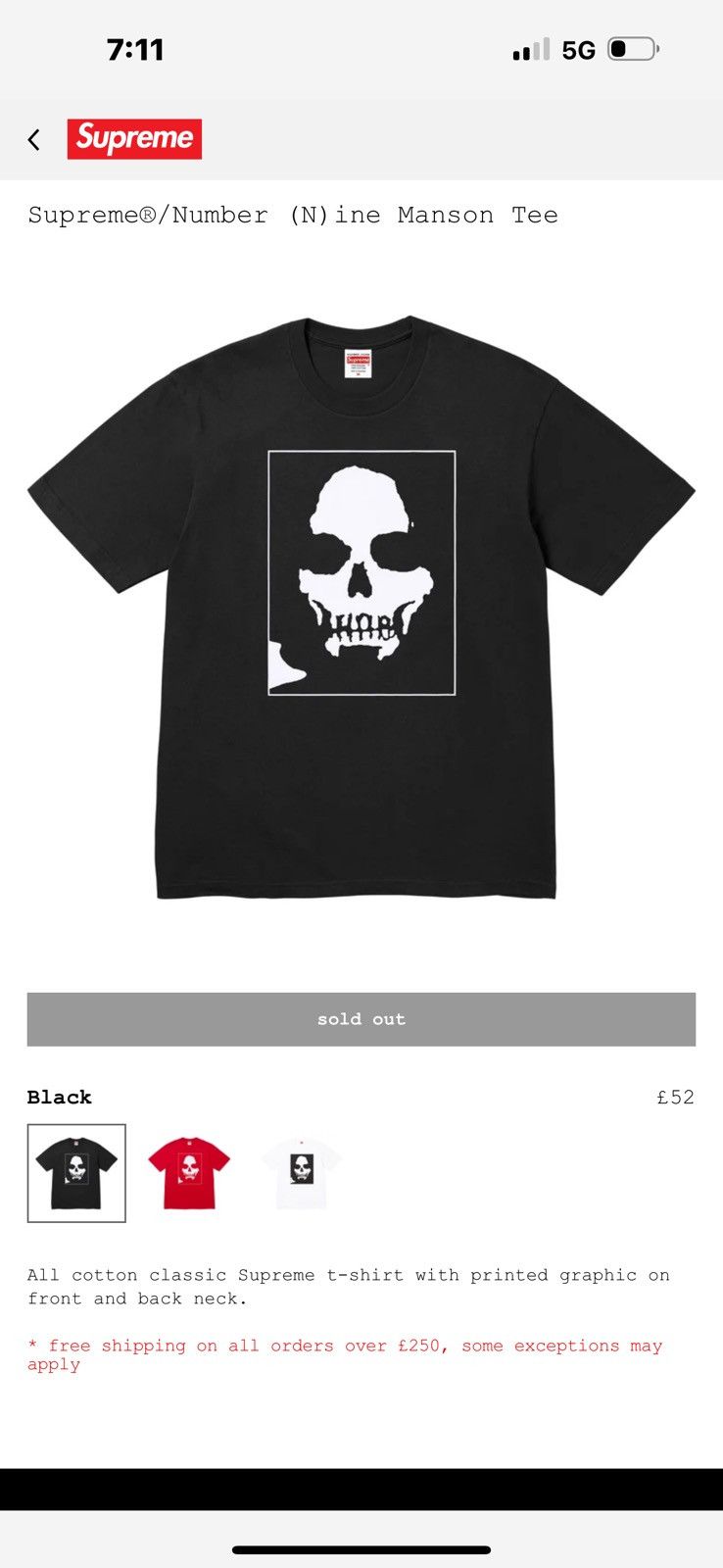 Number (N)ine × Supreme Supreme®/Number (N)ine Manson Tee Black Size US M / EU 48-50 / 2 - 9 Thumbnail