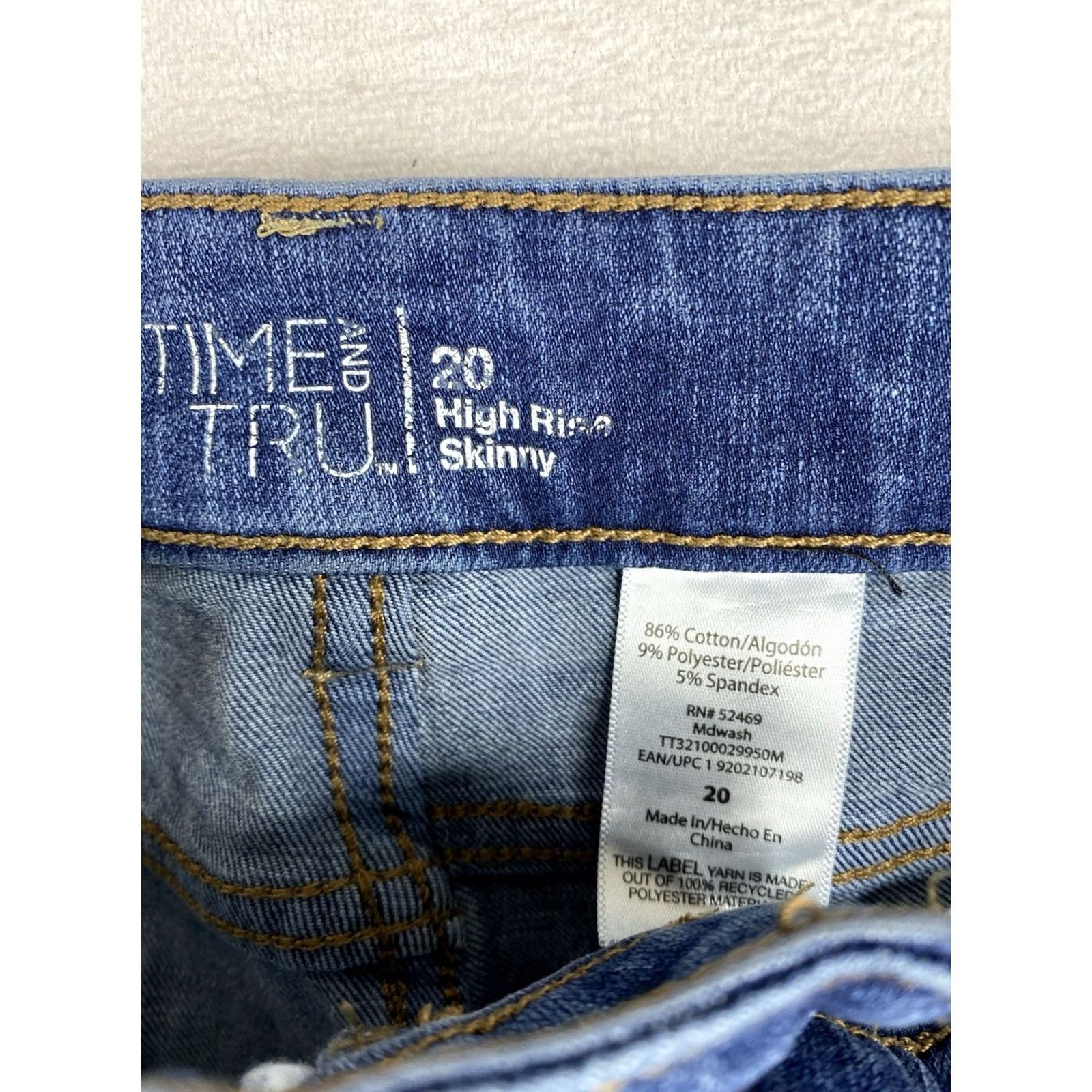 Vintage Time And Tru Jeans Skinny 20 Plus Blue High Rise Button Fly Distressed Denim Jeans Women Size 42" / US 20 - 6 Thumbnail