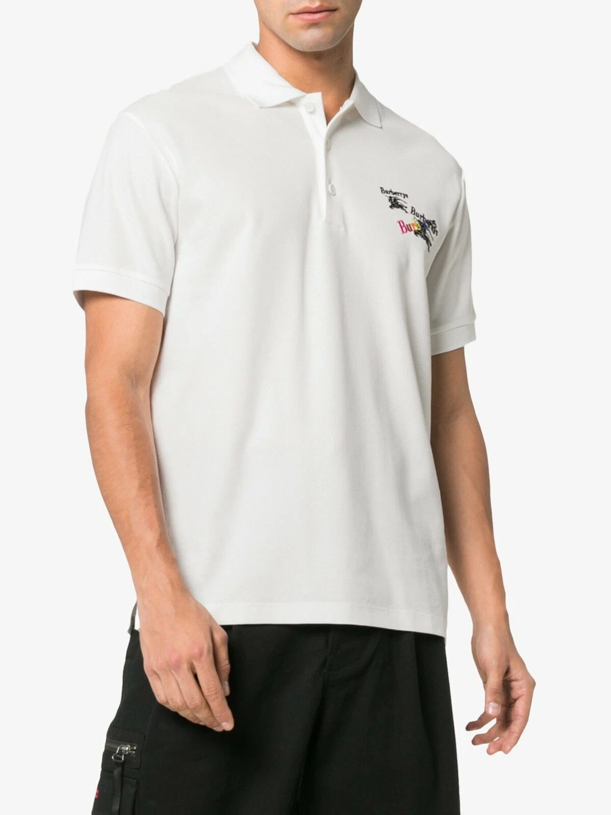 Burberry White Embroidered Multi Logo Polo Size US XXL / EU 58 / 5 - 2 Thumbnail