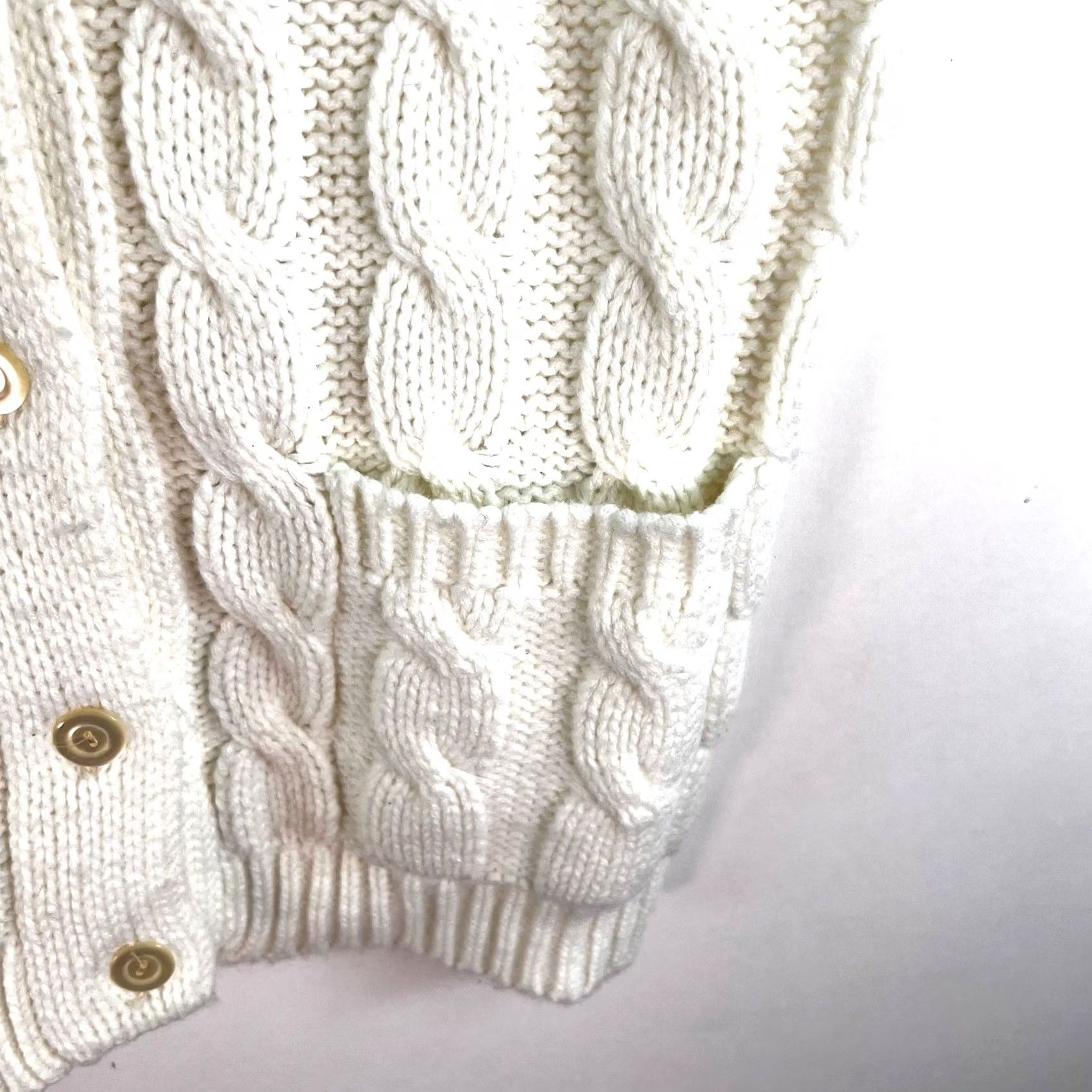 Vintage VTG Fully Fashioned Cardigan Vest Sweater White L Geometric Cable Knit Sleeveless V-Neck Women, 80s 90s Preppy Pockets Size L / US 10 / IT 46 - 3 Thumbnail