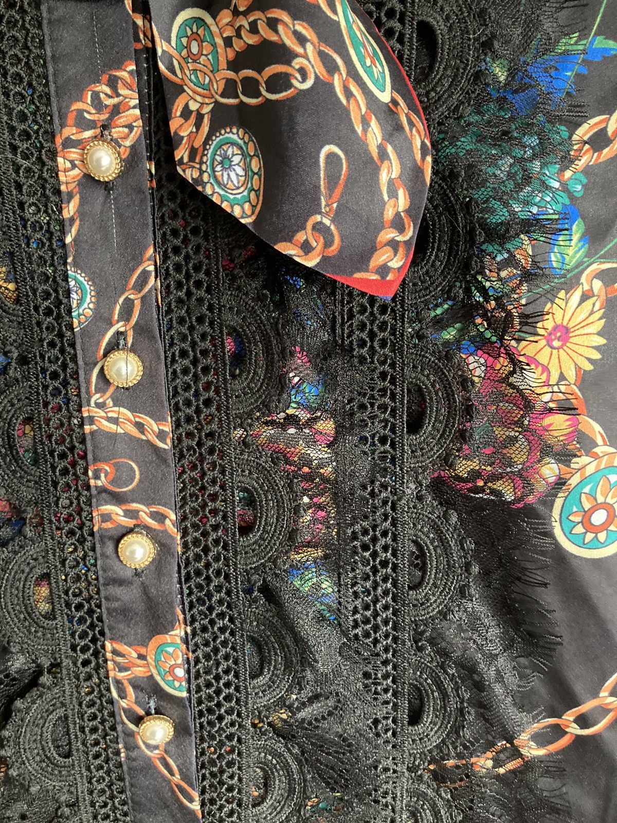 Designer Hand sewn Designer Tie Neck Printed Midi by Dalia Macphee Size XL / US 12-14 / IT 48-50 - 5 Thumbnail