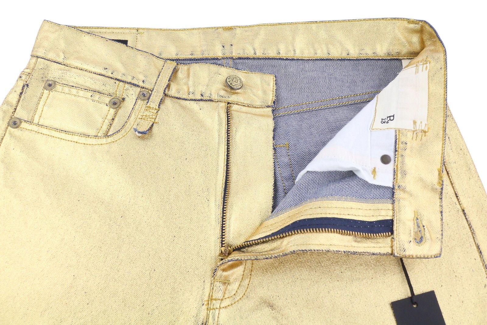R13 BOYFRIEND 27 Gold Indigo Shiny Straight Zip Denim 86226 Size 27" / US 4 / IT 40 - 5 Thumbnail