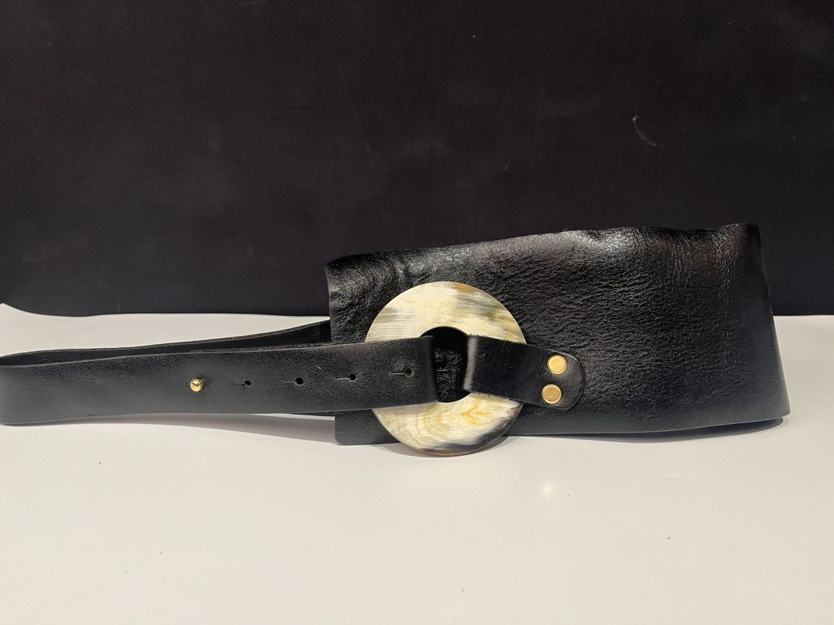 Vintage De Renaudin Small Horn Circle Buckle Black Belt Size ONE SIZE - 1 Thumbnail