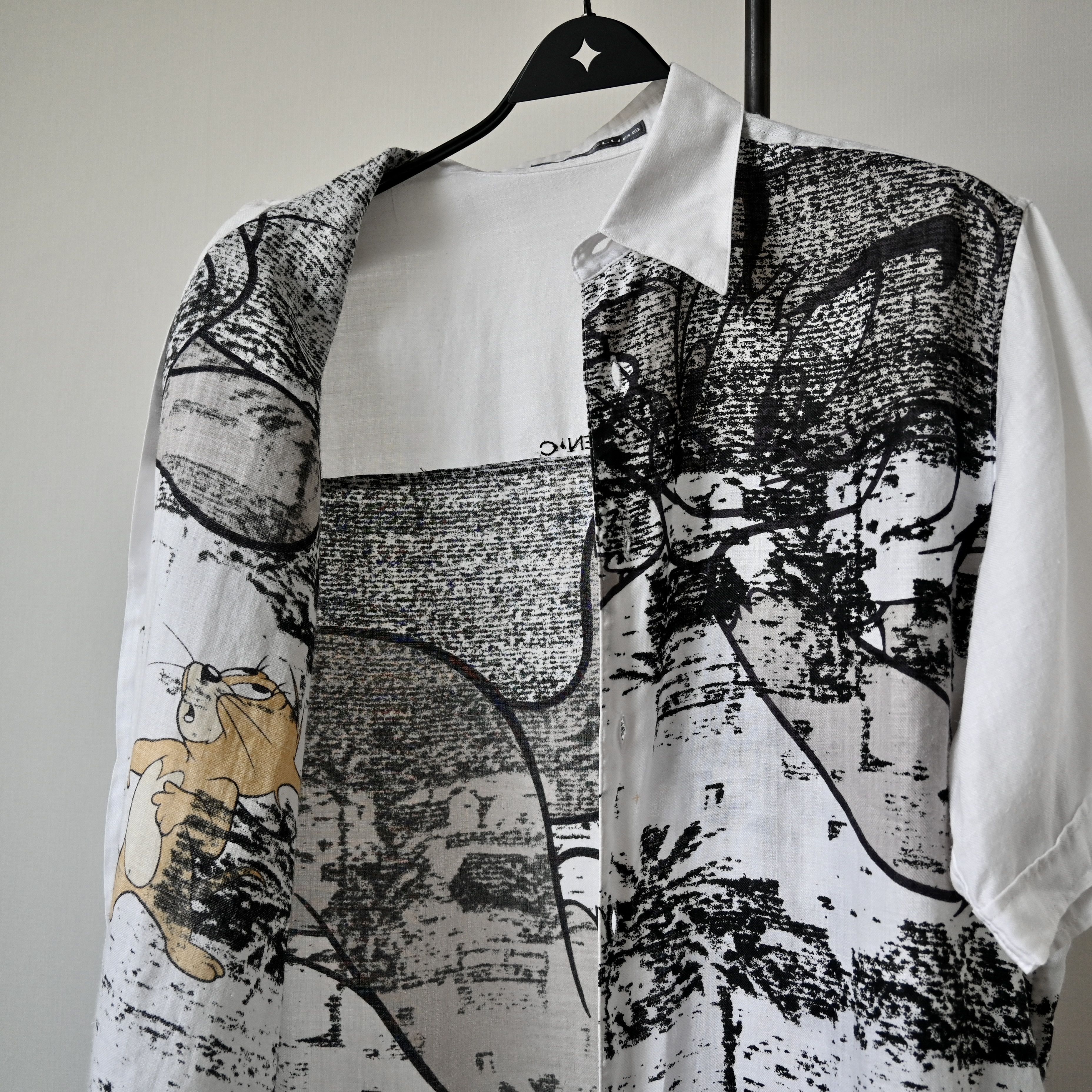 Japanese Brand 2000s GREEN CLUBS double silkscreened TOM&JERRY linen shirt Size US M / EU 48-50 / 2 - 9 Thumbnail