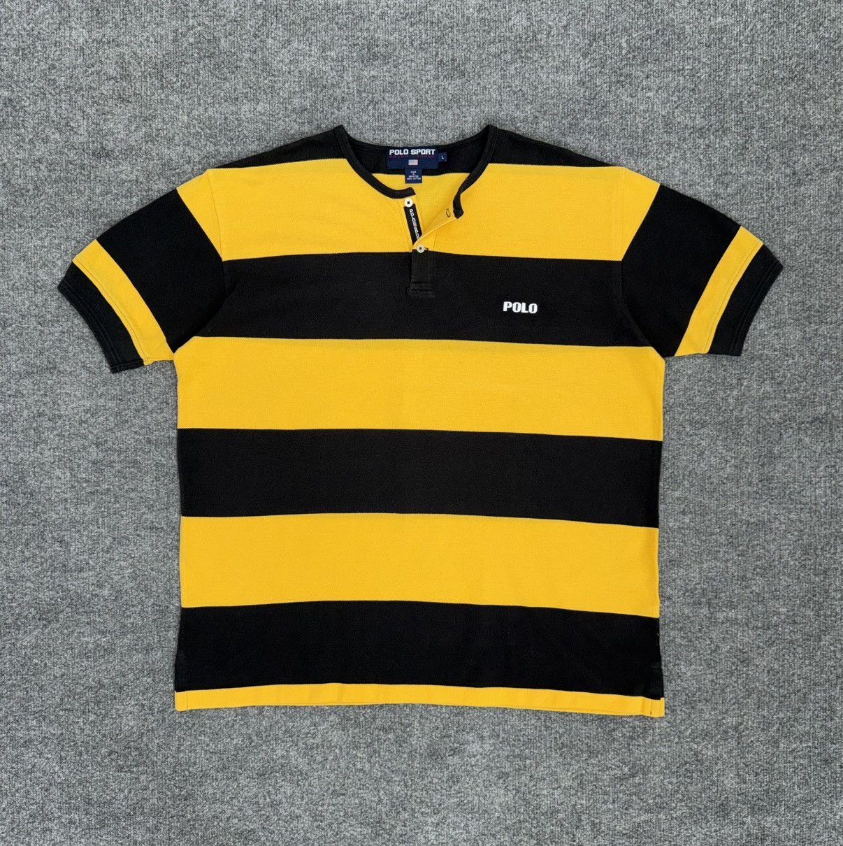 Polo Ralph Lauren Vintage Polo Sport Collarless Rugby Yellow & Black Striped Size US L / EU 52-54 / 3 - 1 Thumbnail