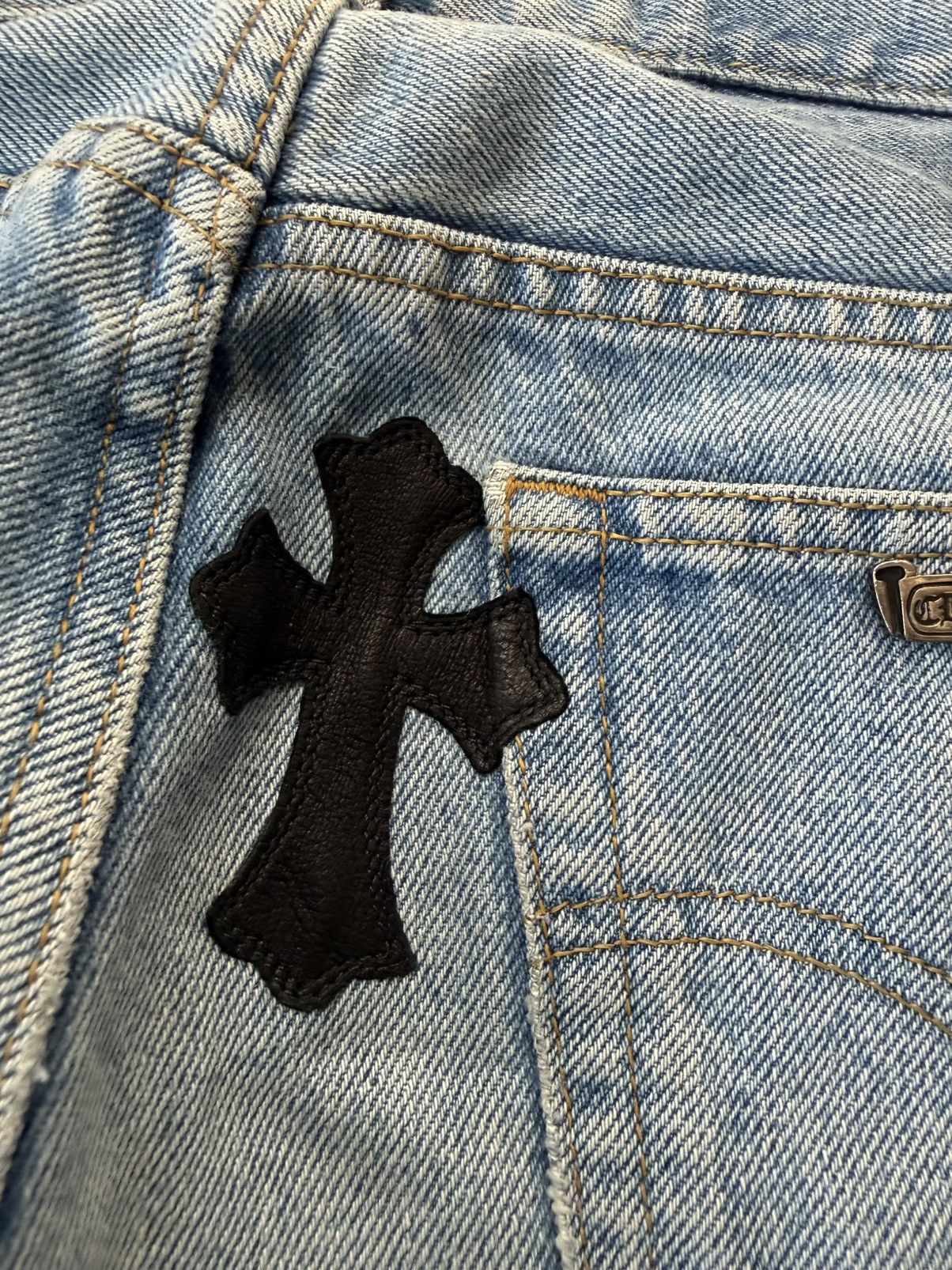 Chrome Hearts CHROME HEARTS CELEBRITY WEEKND 13 LEATHER CROSS LEVIS JEANS Size US 33 - 14 Thumbnail
