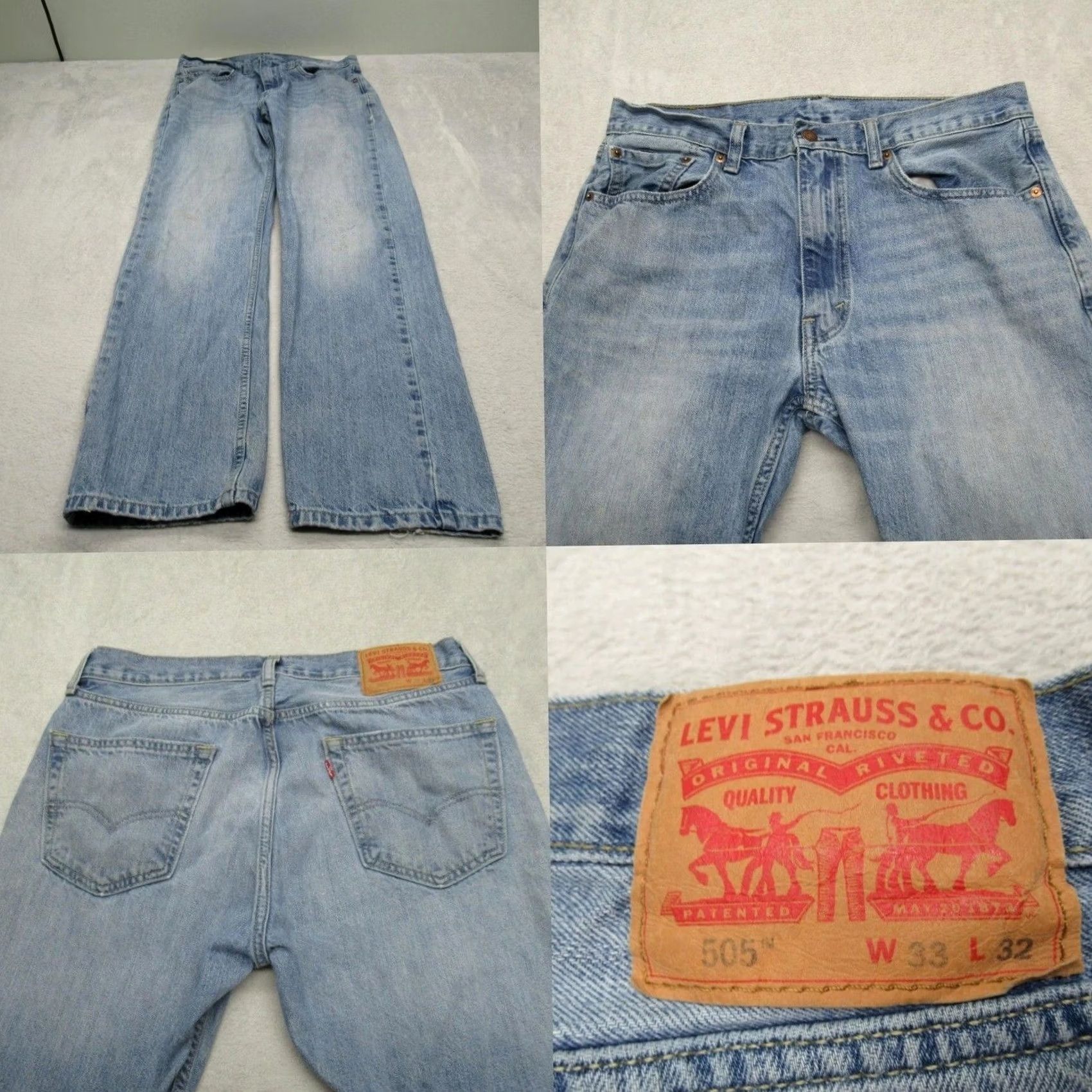 Levi's Levi's 505 Jeans Men Regular Fit Light Wash Denim 33x31 Whiskering Fade Distressed Size US 33 - 2 Thumbnail