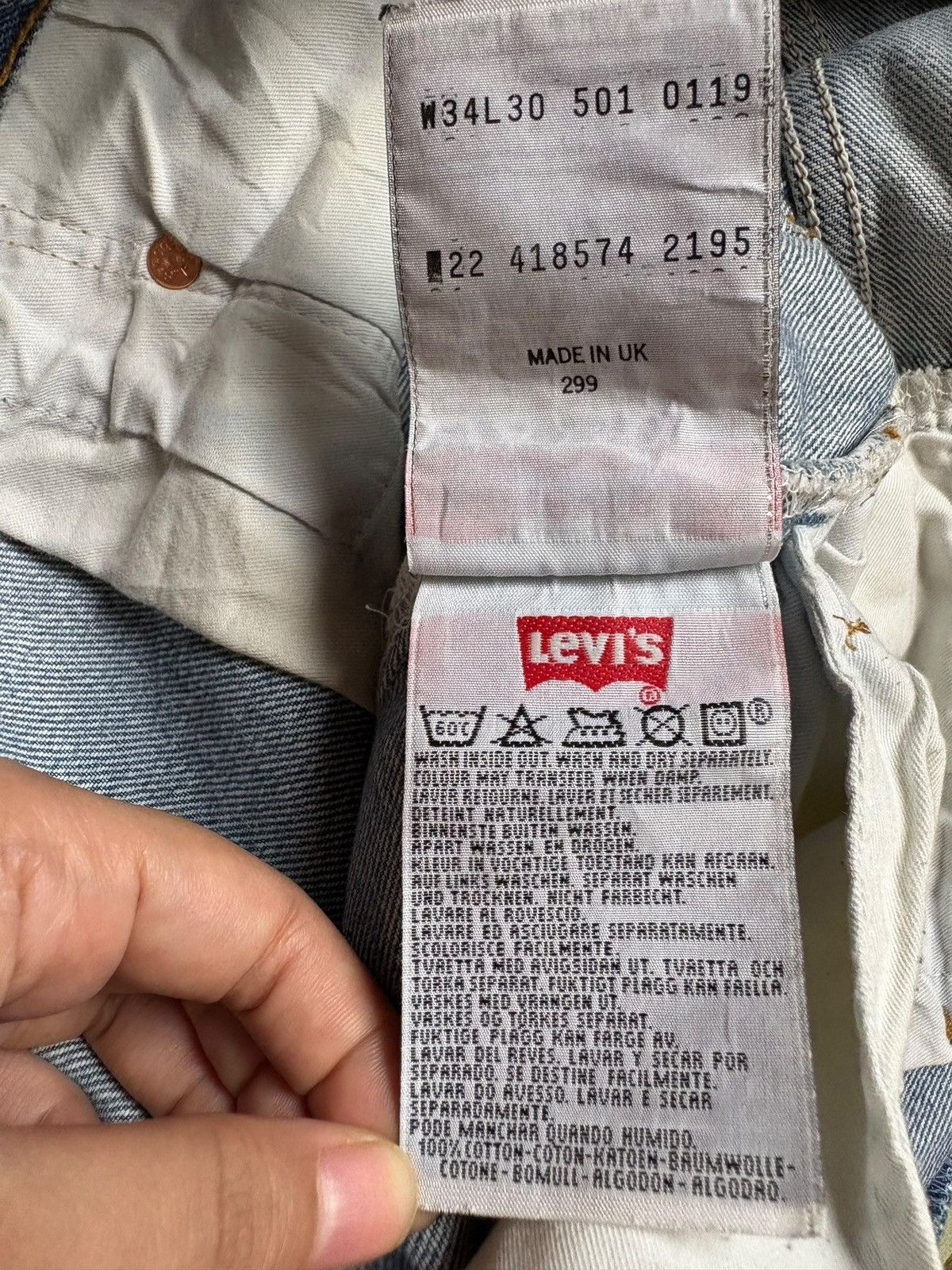 Levi's Vintage 90s Levis 501 Mud Wash Distress Ripped Loose Jeans Size US 34 / EU 50 - 10 Thumbnail