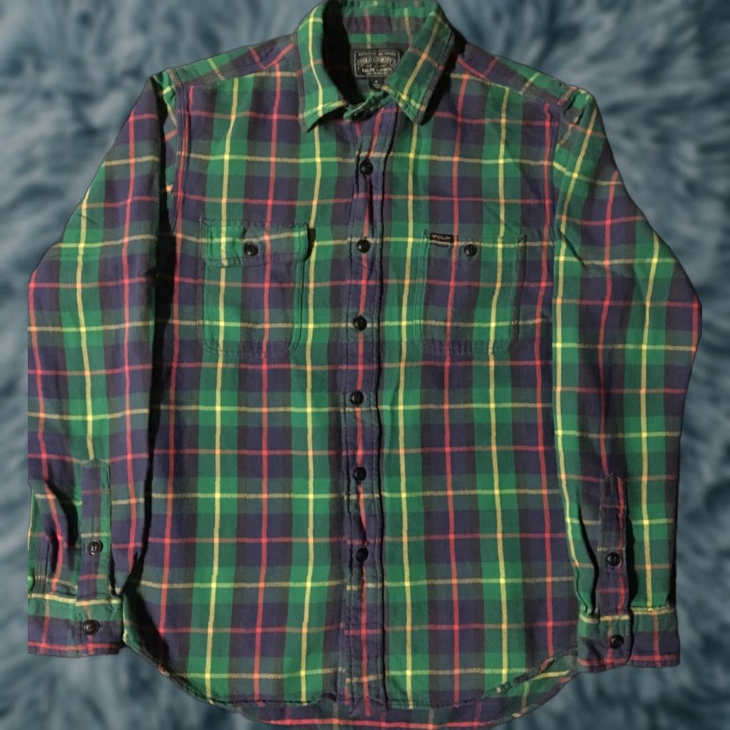 Polo Ralph Lauren VINTAGE Polo Ralph Lauren Flannel Shirt M Green Plaid Button-Front 90s USA Mens Size US M / EU 48-50 / 2 - 1 Thumbnail