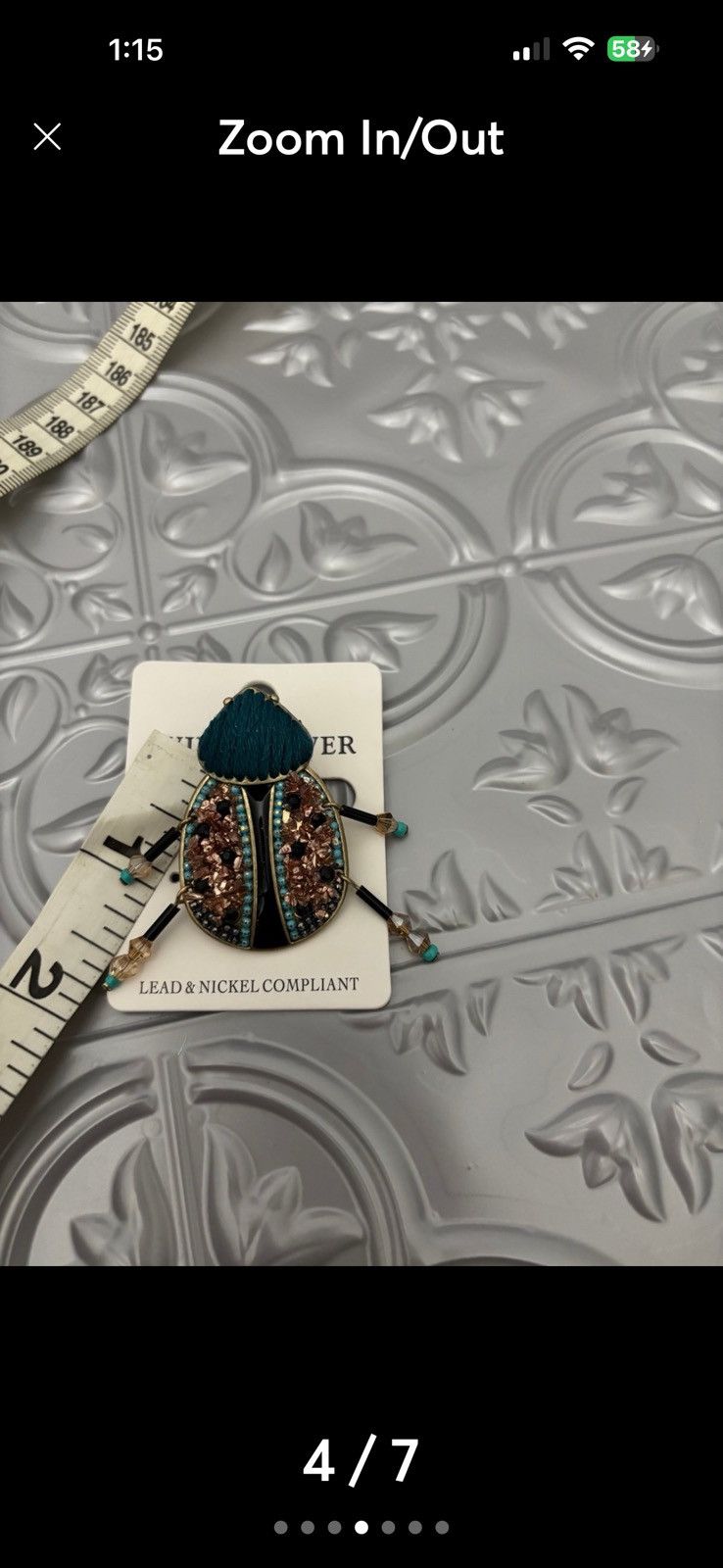 Other Wildflowers Teal & Rose Gold Decorative Beetle Brooch Size ONE SIZE - 3 Thumbnail